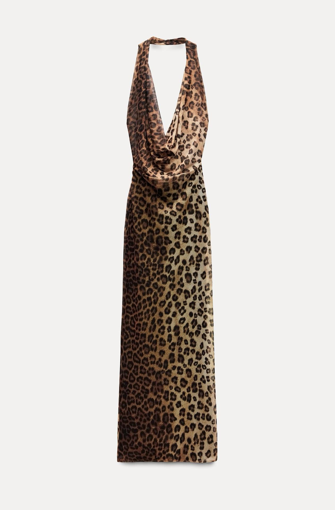 Leopar Desenli Astarlı Tül Elbise