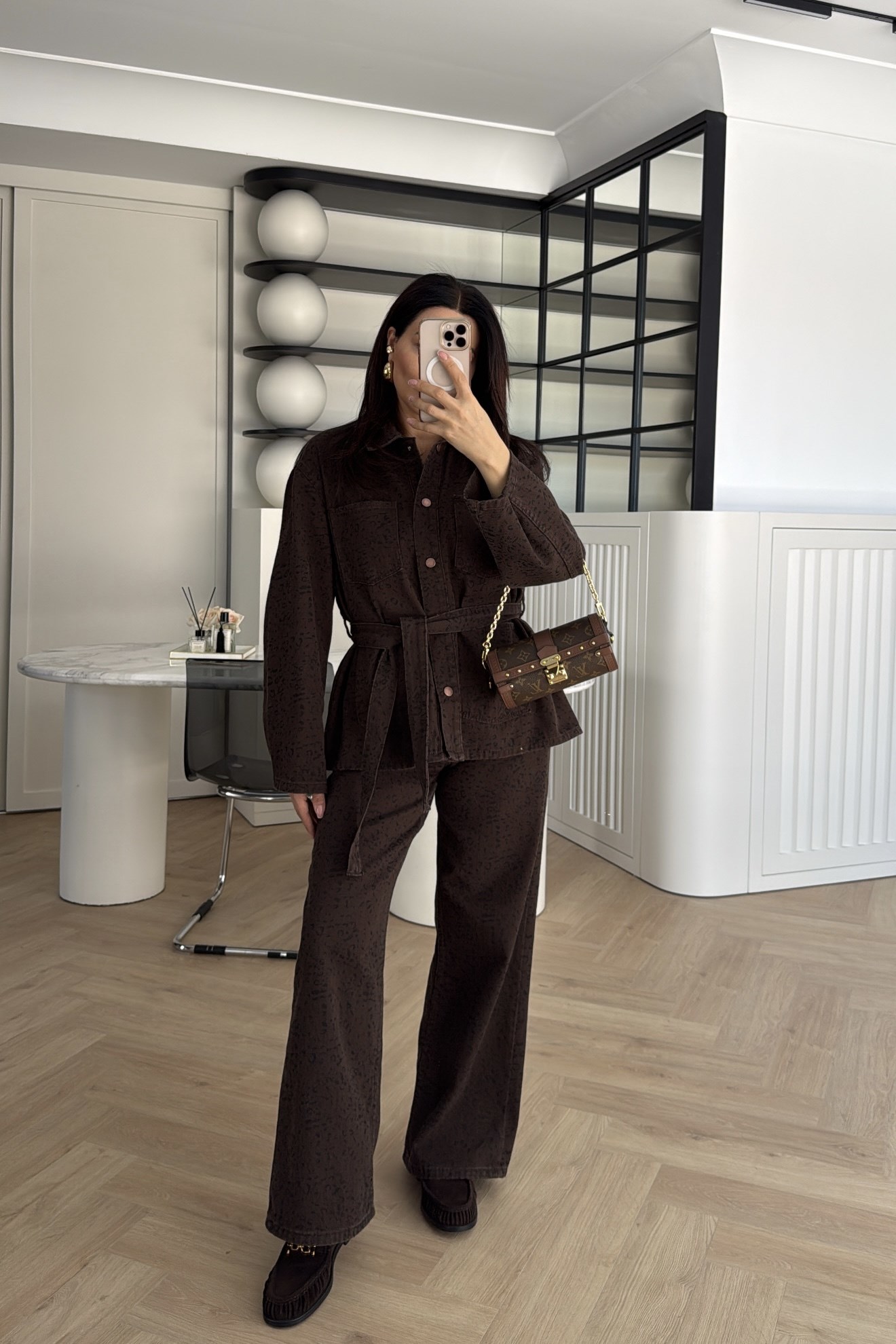 LEOPAR DESENLİ DENİM TAKIM KAHVE 