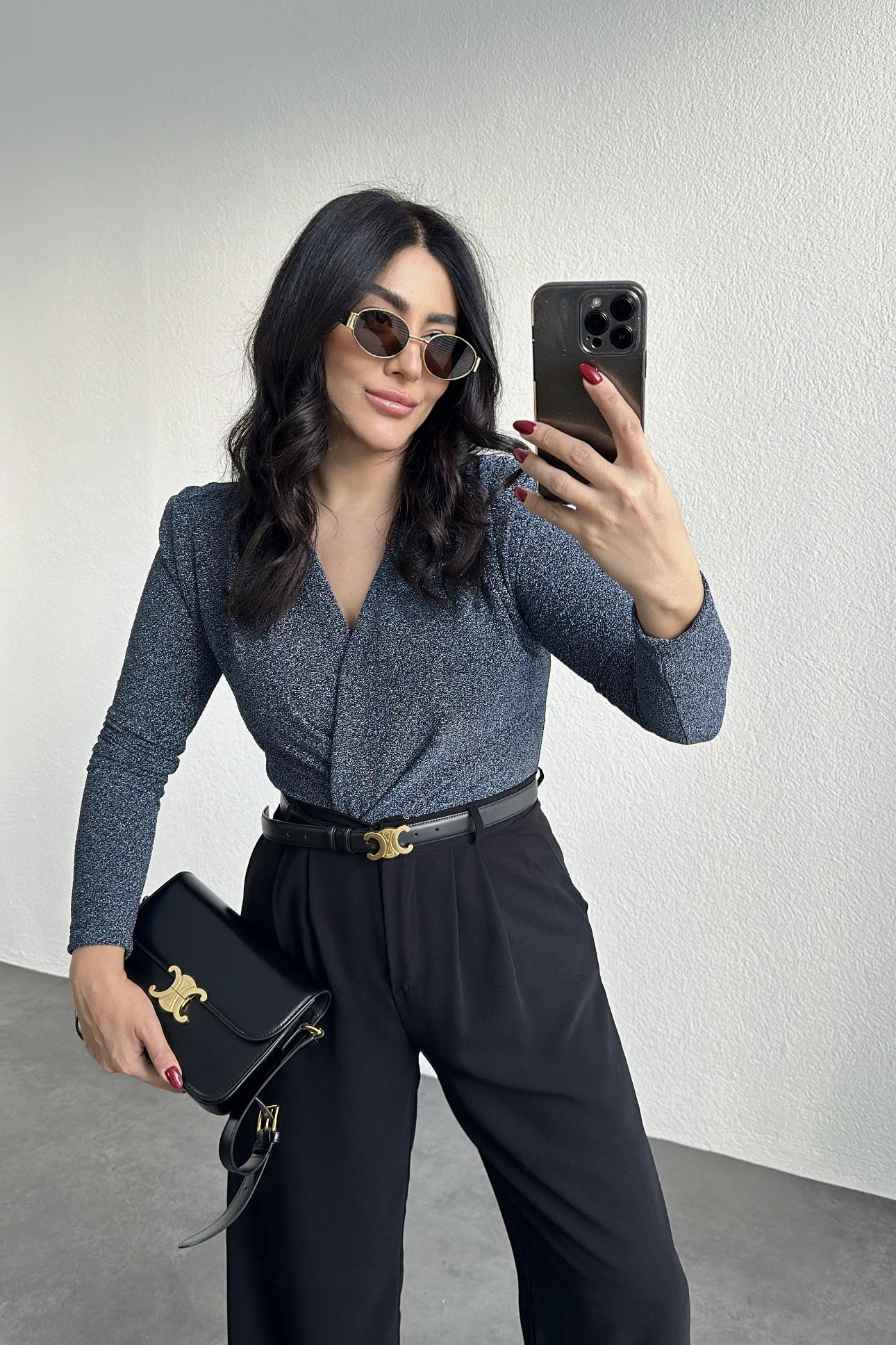 Lüx Kalite Işıltılı Vatkalı BodySuit Laci