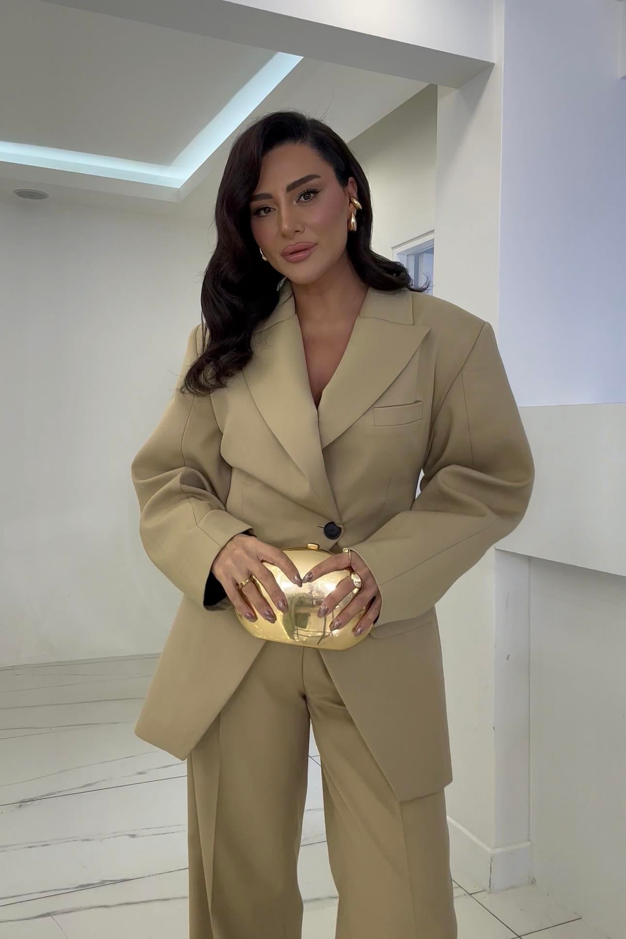 Marka Tasarım Hacimli Premium Kumaş Pantolon Ceket Takım