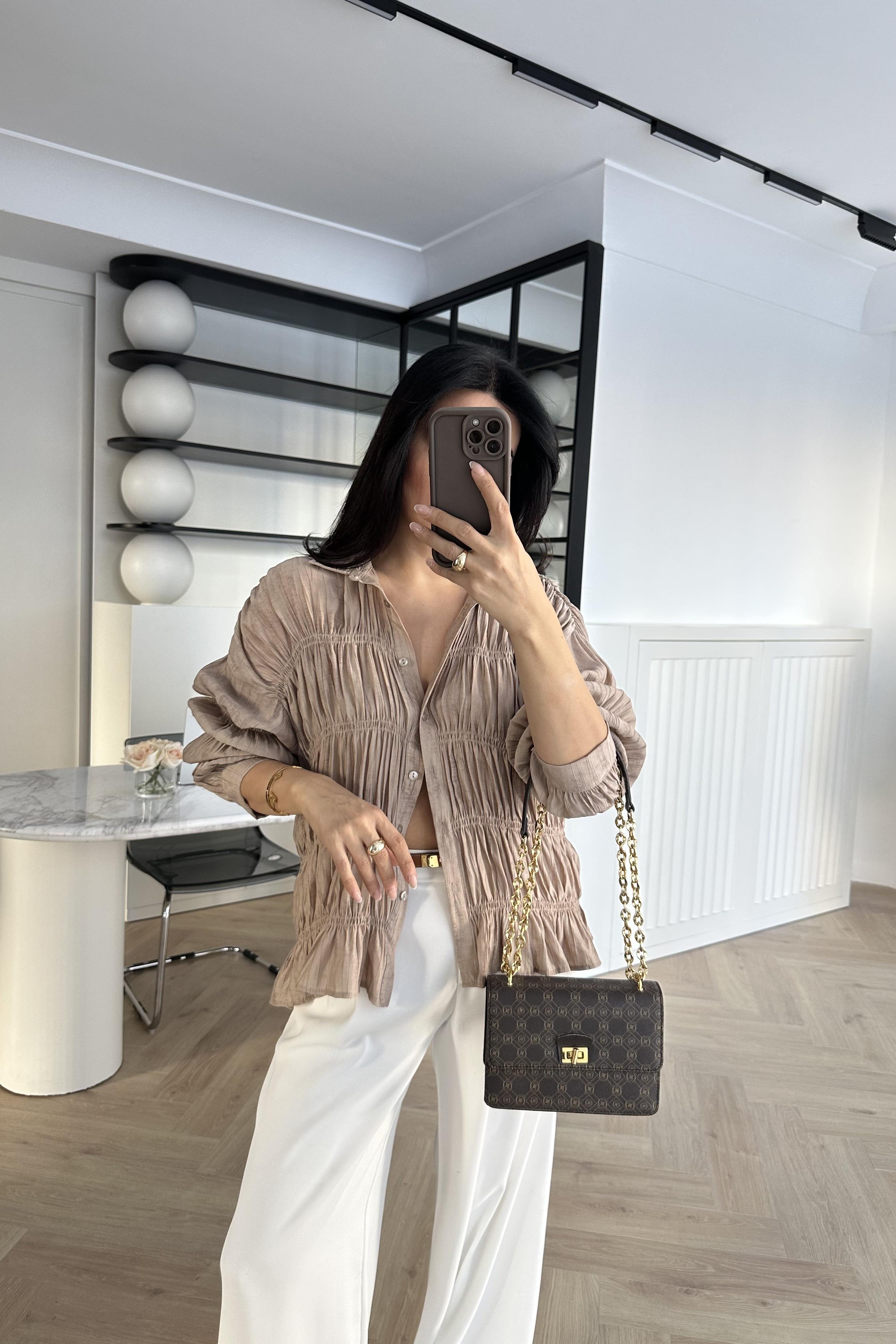 Massi Buruşuk Kumaş Gömlek -Camel