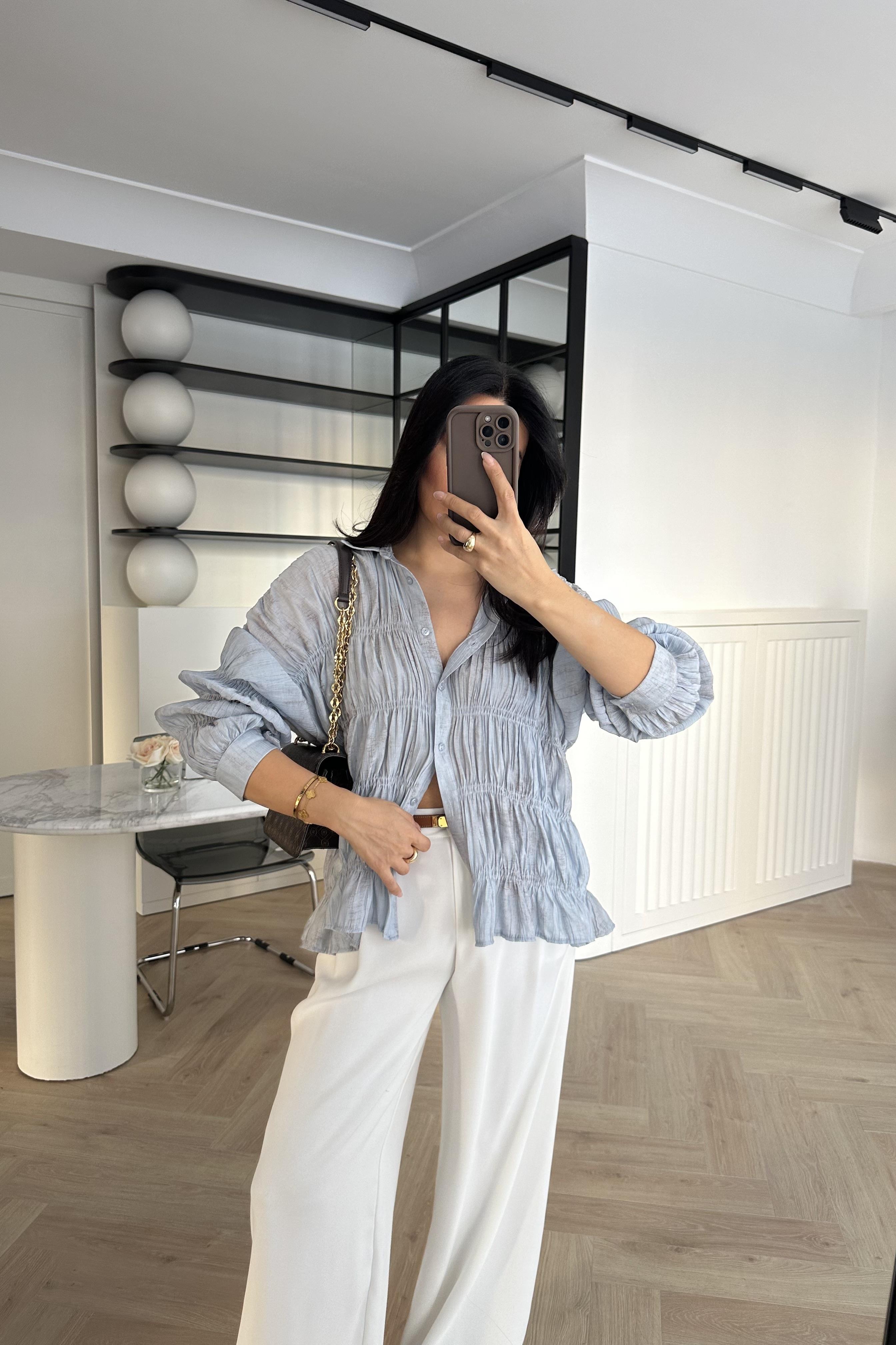 Massi Buruşuk Kumaş Gömlek -Mavi