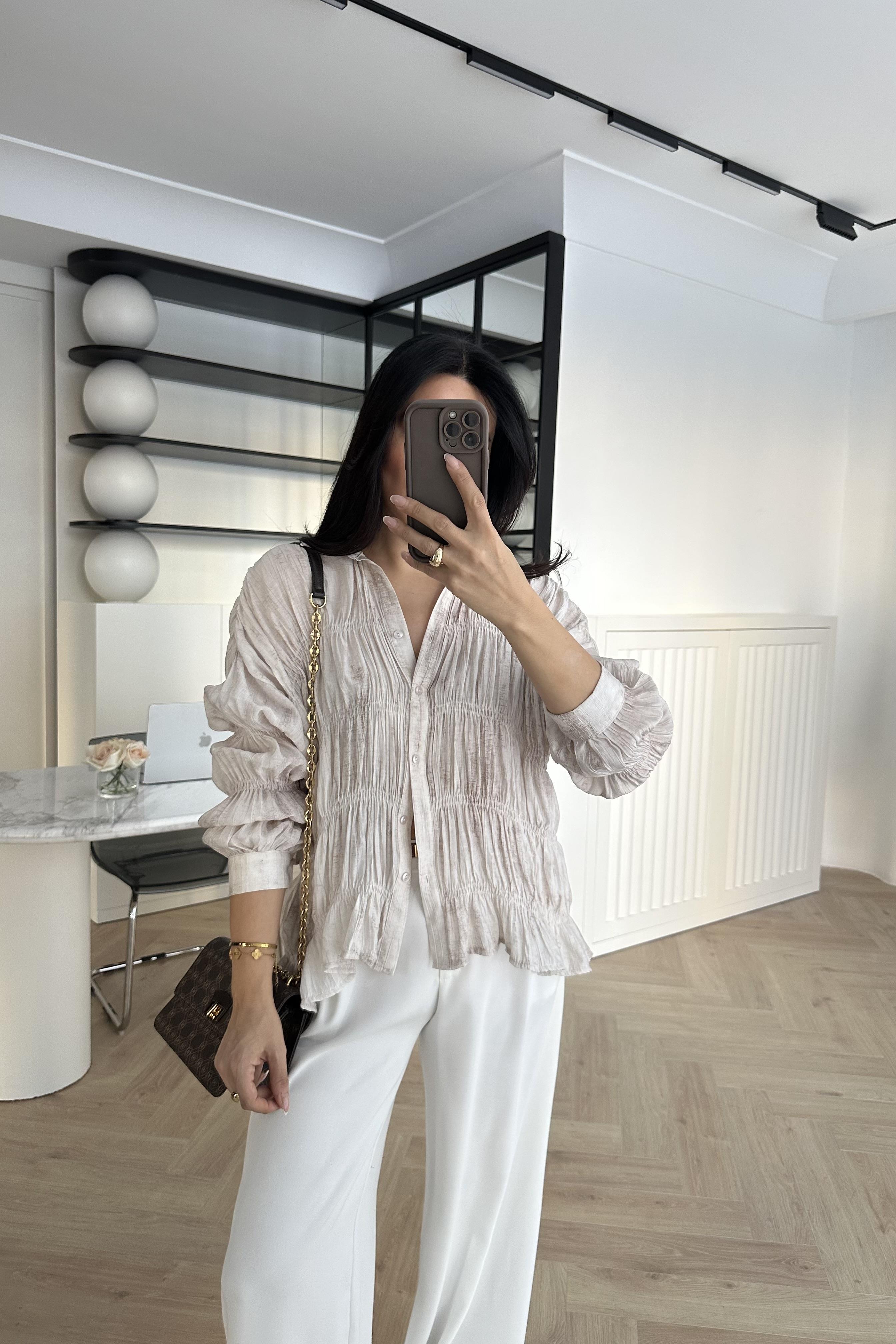 Massi Buruşuk Kumaş Gömlek -Taş