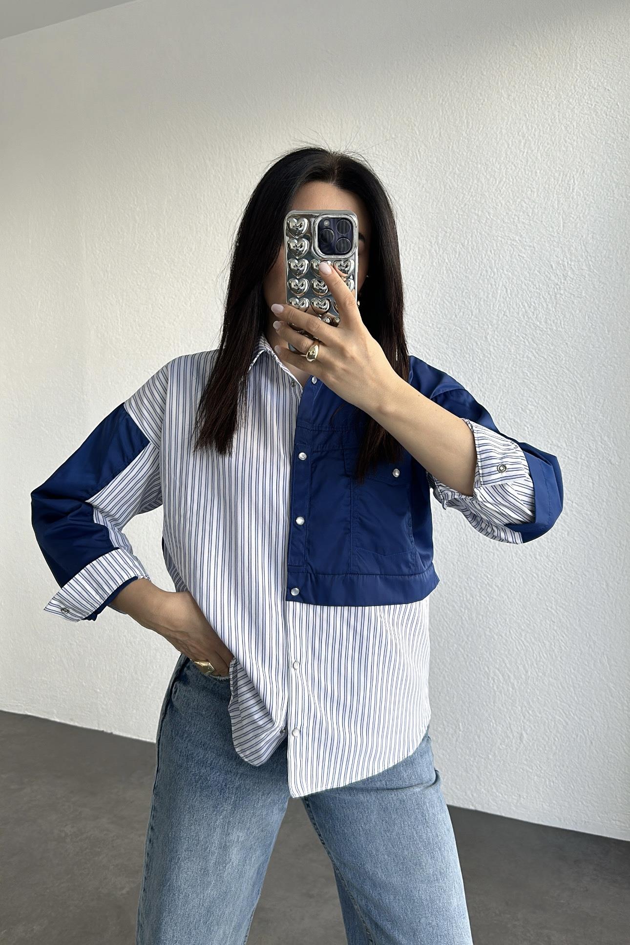 Mavi Çizgili Tasarım Gömlek