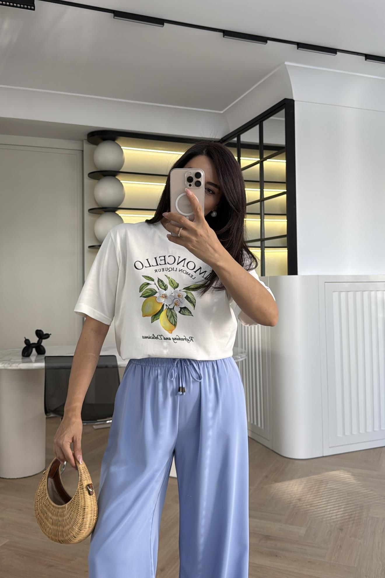 MAVİ YÜKSEK BEL LASTİKLİ PALAZZO 