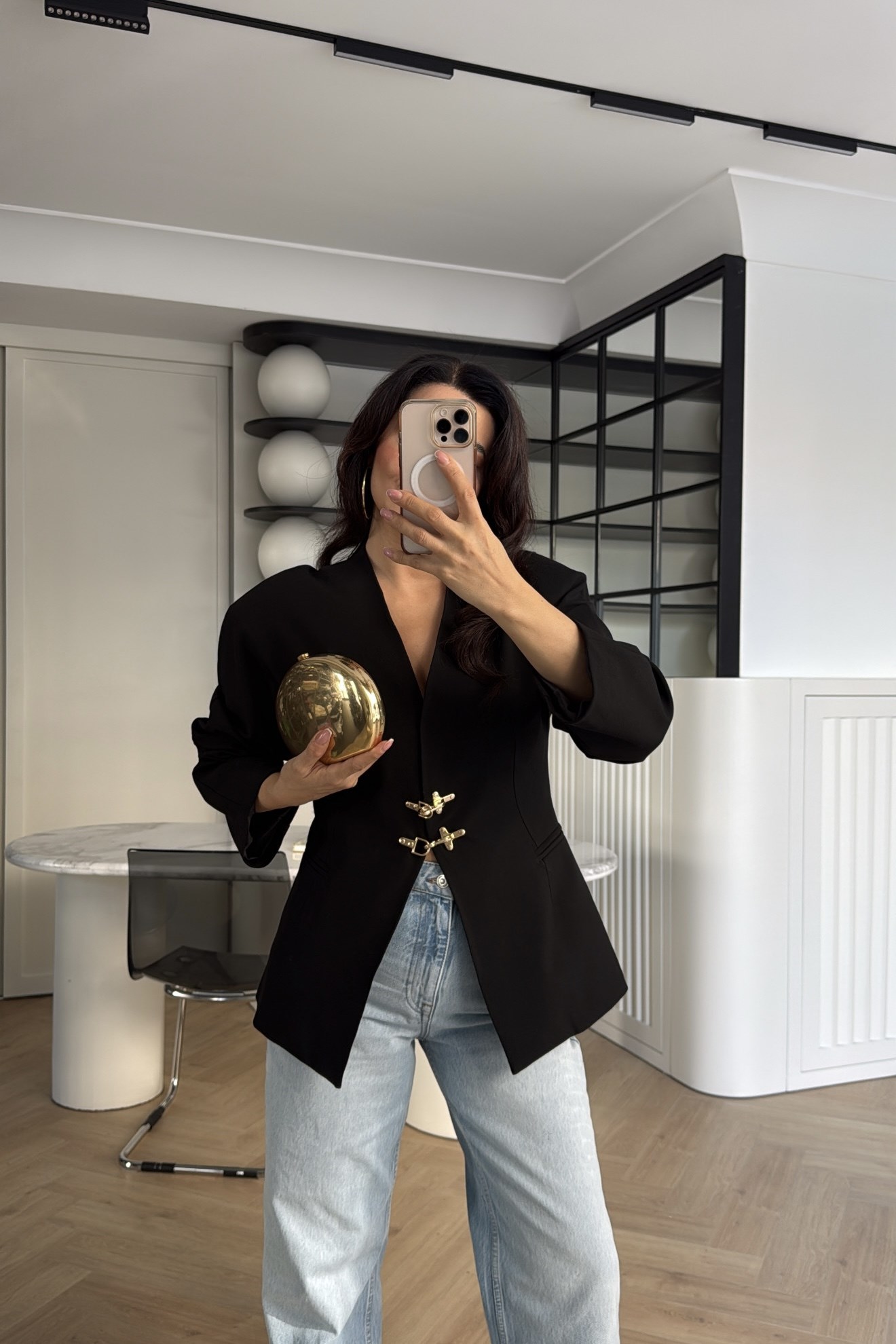 METAL TOKA BAĞLAMALI TASARIM BLAZER SİYAH
