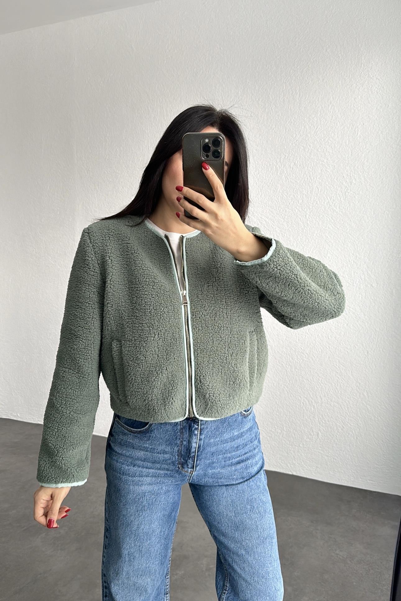 Mint Yeşili Astarlı Yumuşak Peluş Ceket