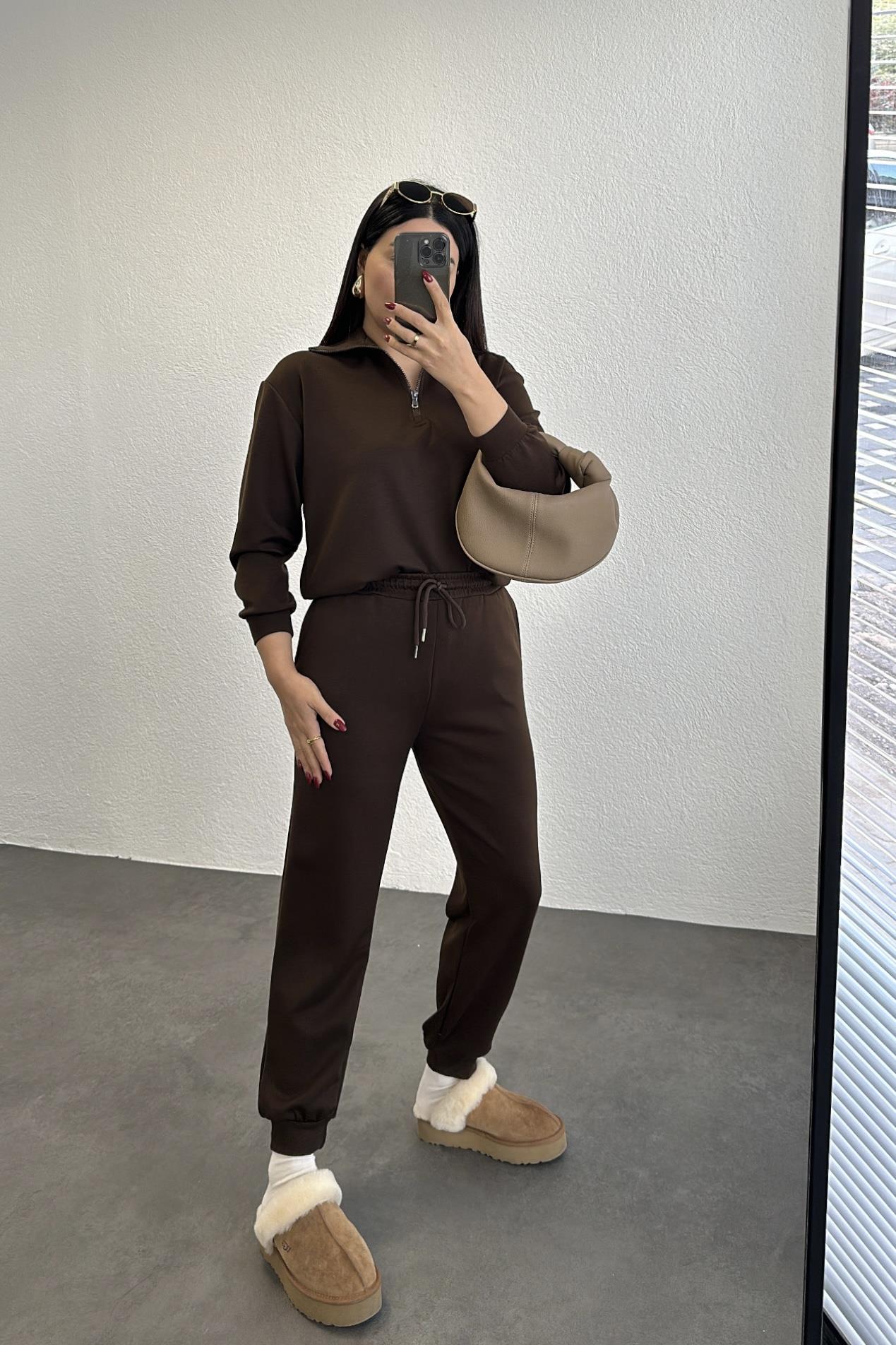 Modal Kumaş Eşofman Takım Acı Kahve