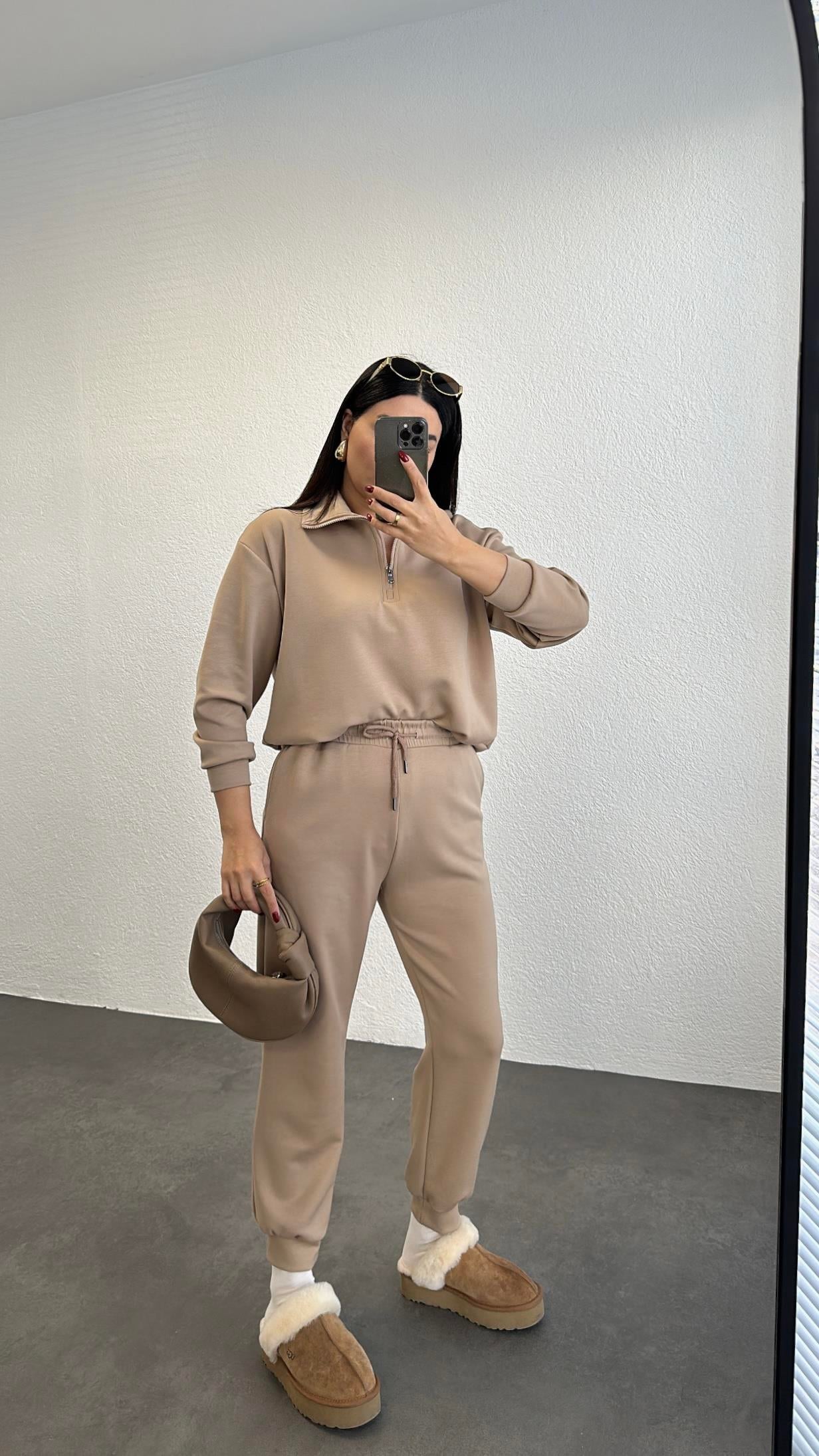 Modal Kumaş Eşofman Takım Vizon