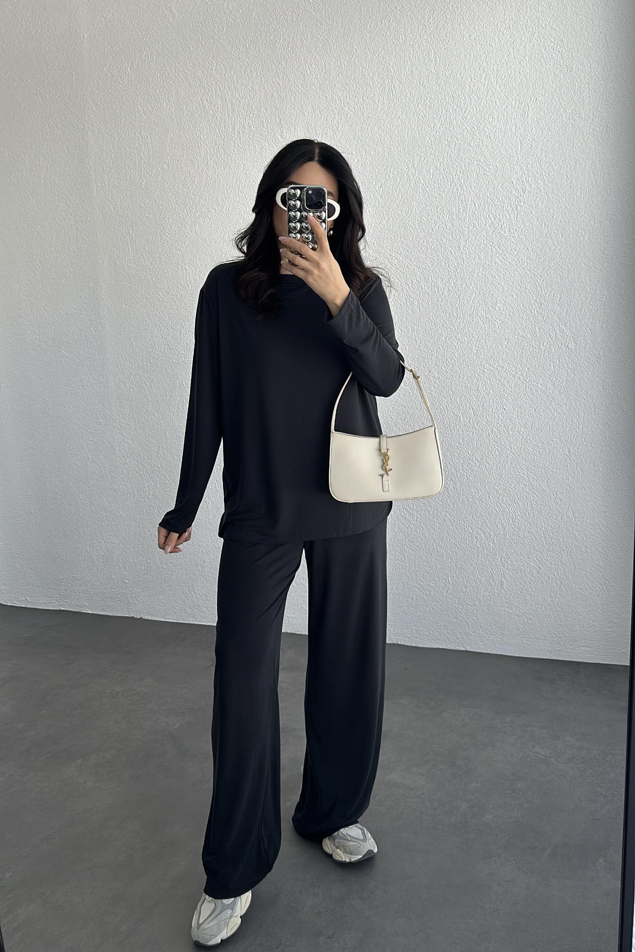 Modal Kumaş Marka Etiketli Antrasit Takım