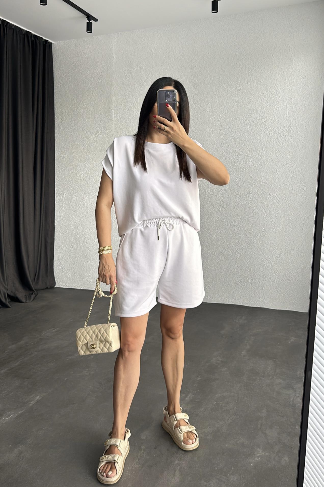 Modal Kumaş Şortlu Takım Ekru