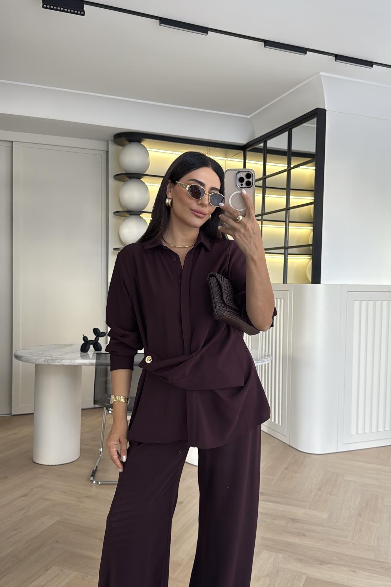 MÜRDÜM GOLD DÜĞME DETAYLI GÖMLEK PANTOLON TAKIM