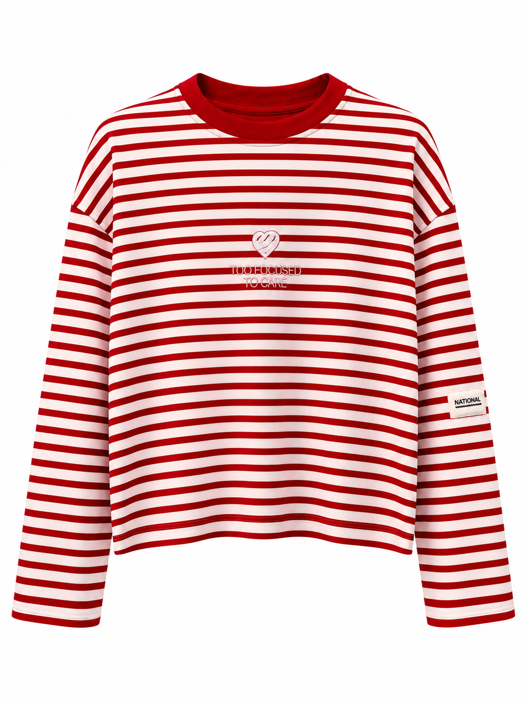Nakış Detay Çizgili Sweatshirt Kırmızı