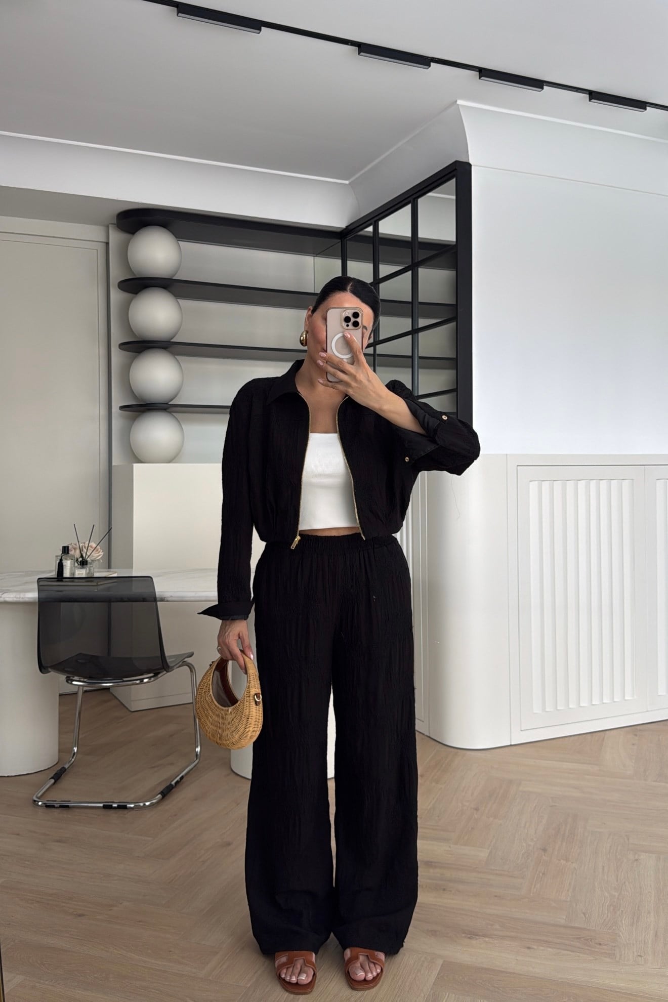 NAKIŞLI GOLD FERMUARLI BOMBER CEKET TAKIM SİYAH