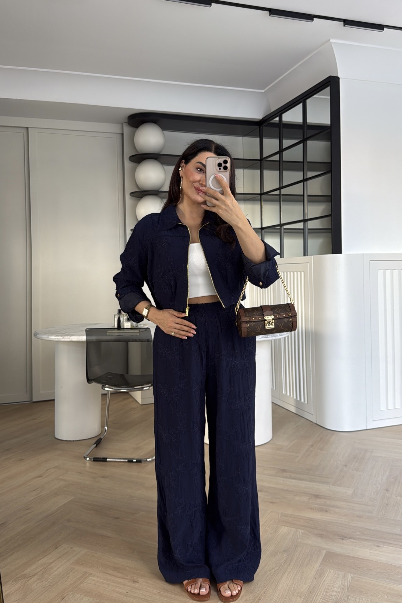 NAKIŞLI GOLD FERMUARLI BOMBER TAKIM LACİVERT