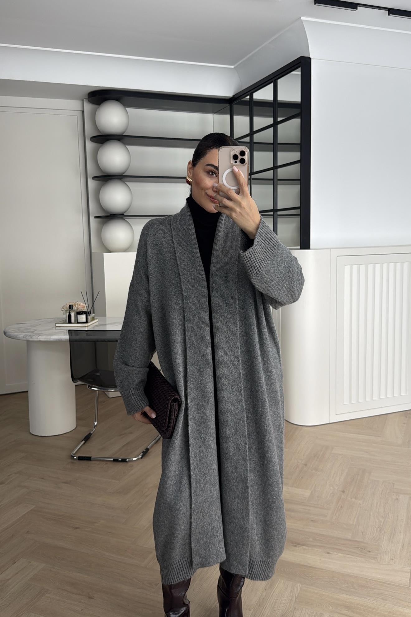 ÖNÜ AÇIK ŞAL YAKA HIRKA  ANTRASİT 