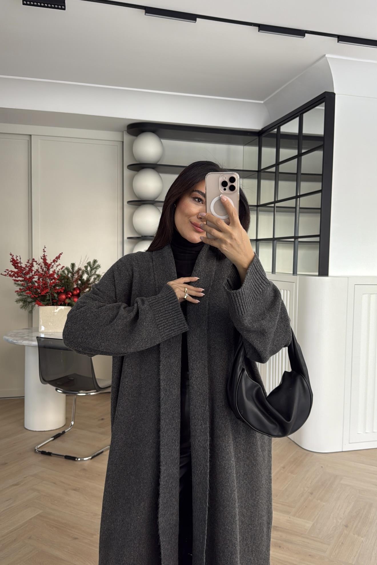 ÖNÜ AÇIK ŞAL YAKA HIRKA ANTRASİT 