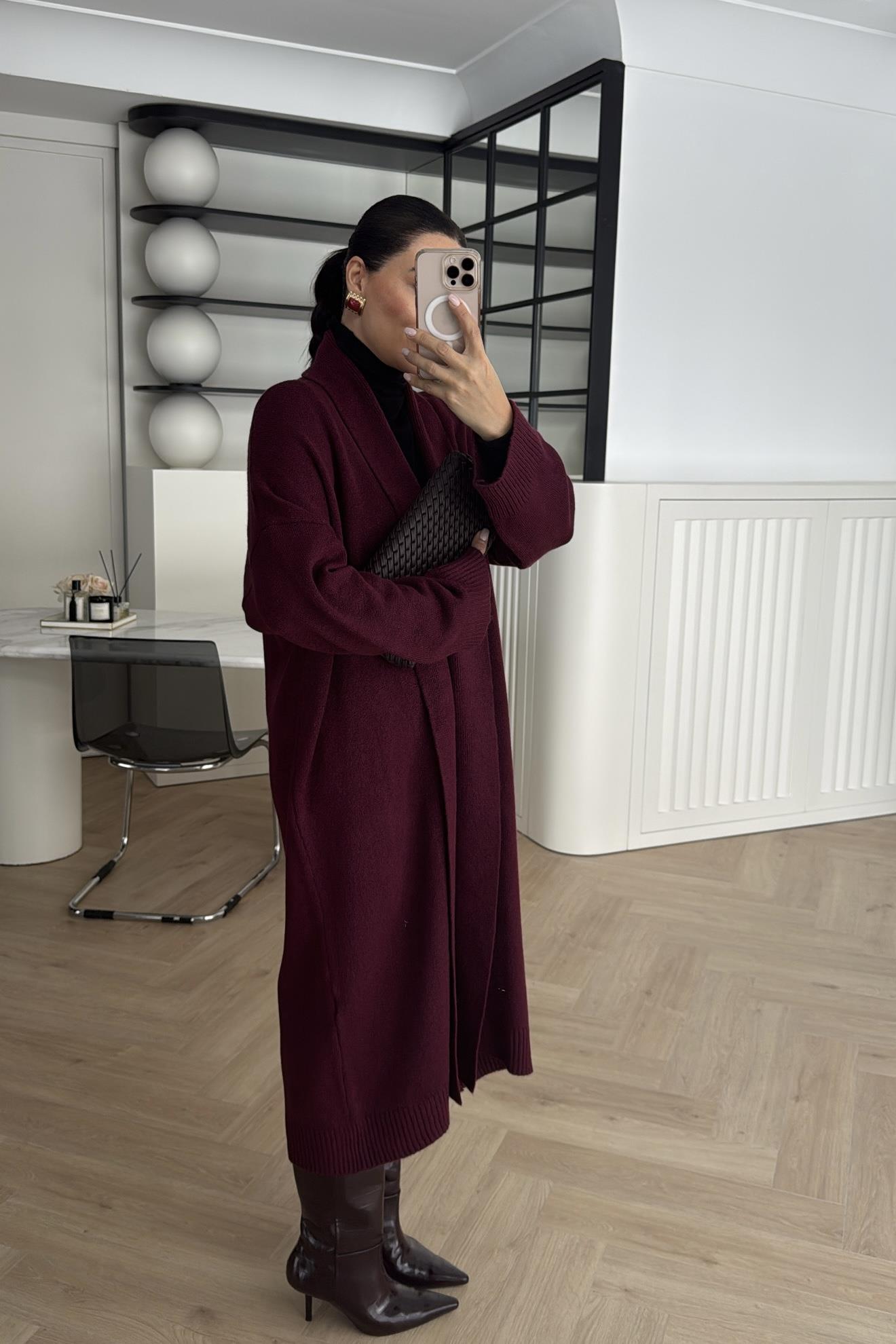 ÖNÜ AÇIK ŞAL YAKA HIRKA BORDO 