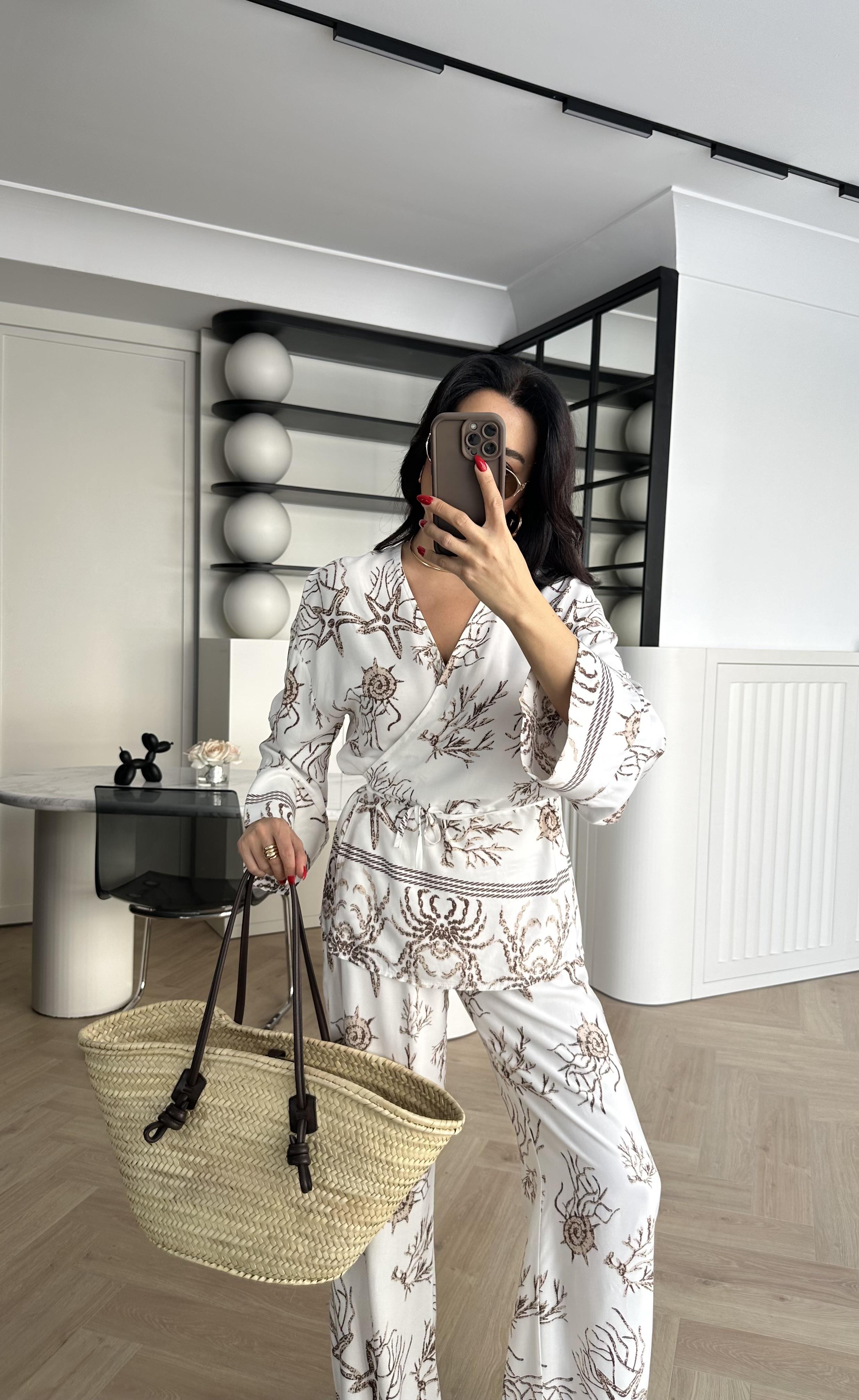 Pamuklu Viskon Kimono Pantolon Takım 