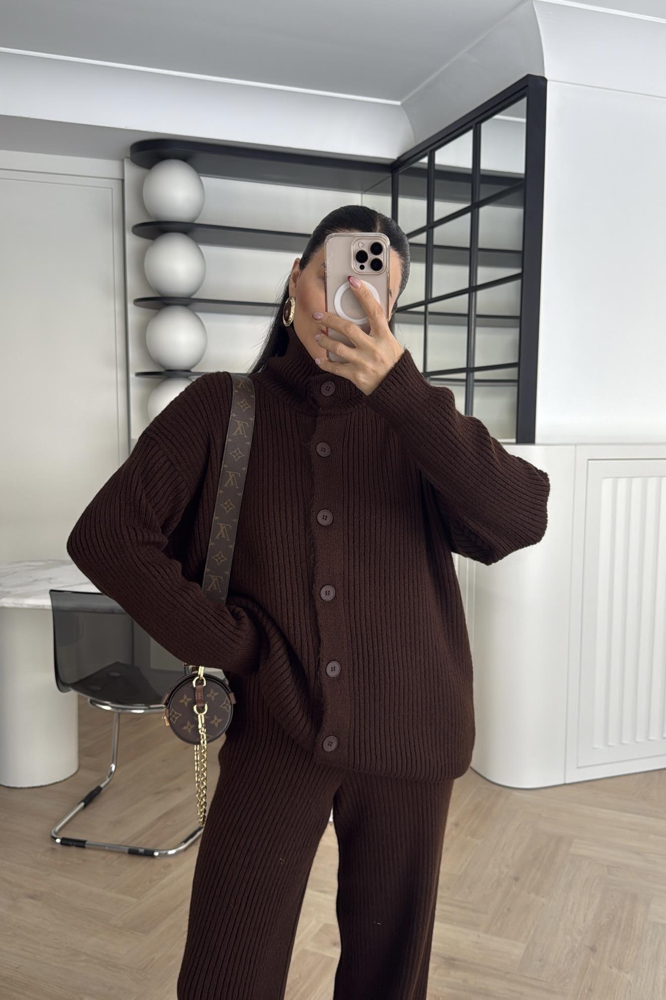 PANTOLONLU TRİKO TAKIM KAHVE