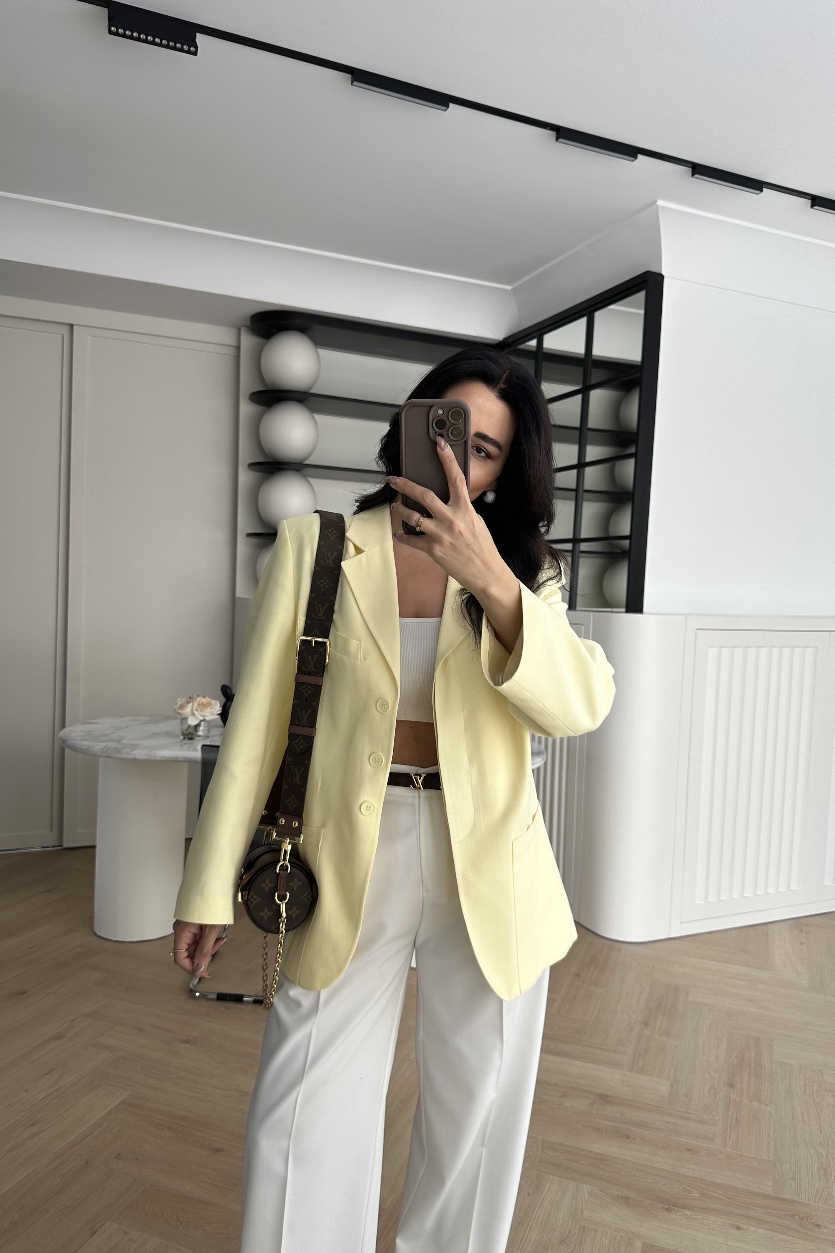 Pastel Sarı Üç Düğmeli Premium Blazer Ceket