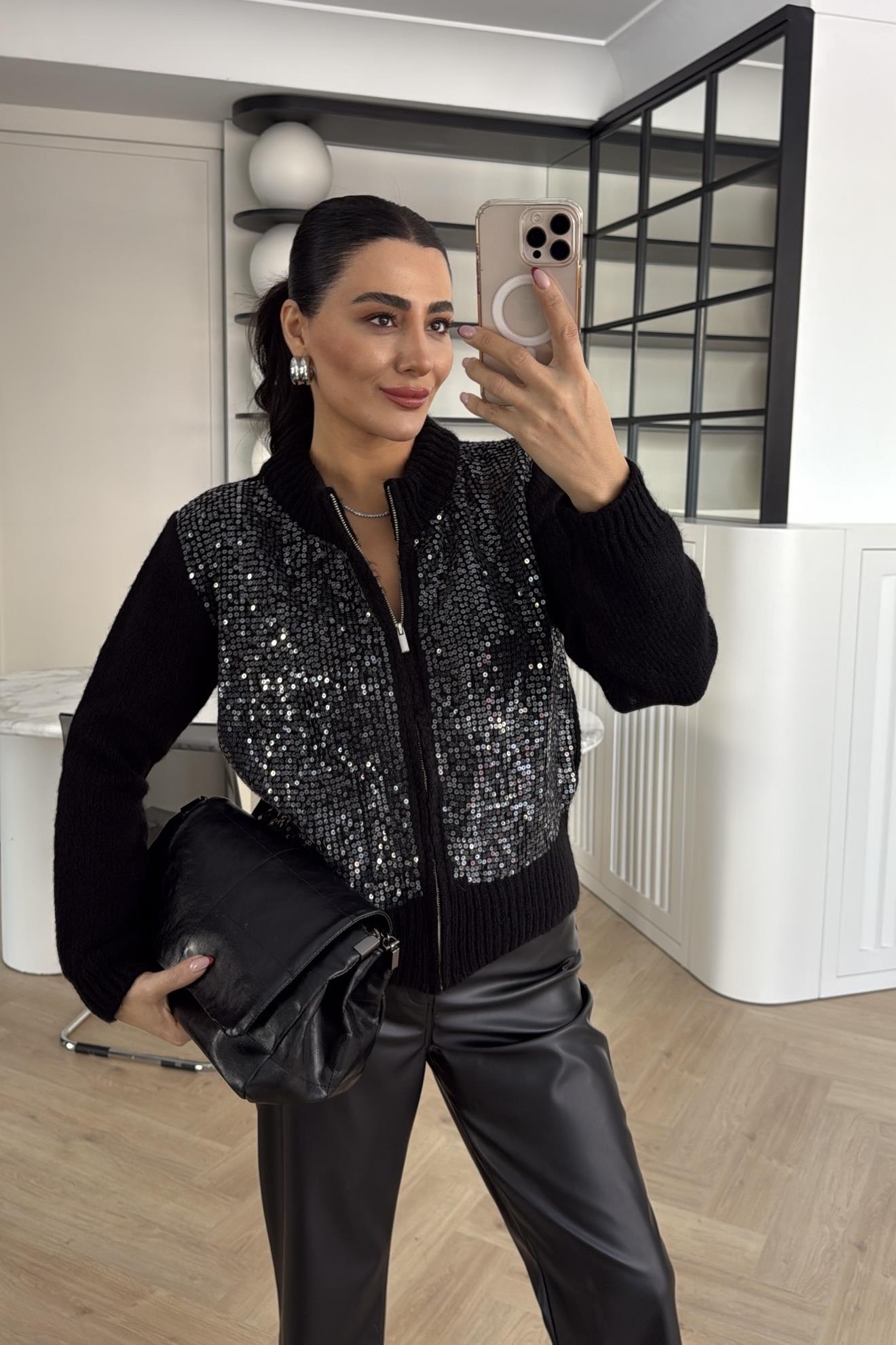 PAYETLİ FERMUARLI HIRKA SİYAH