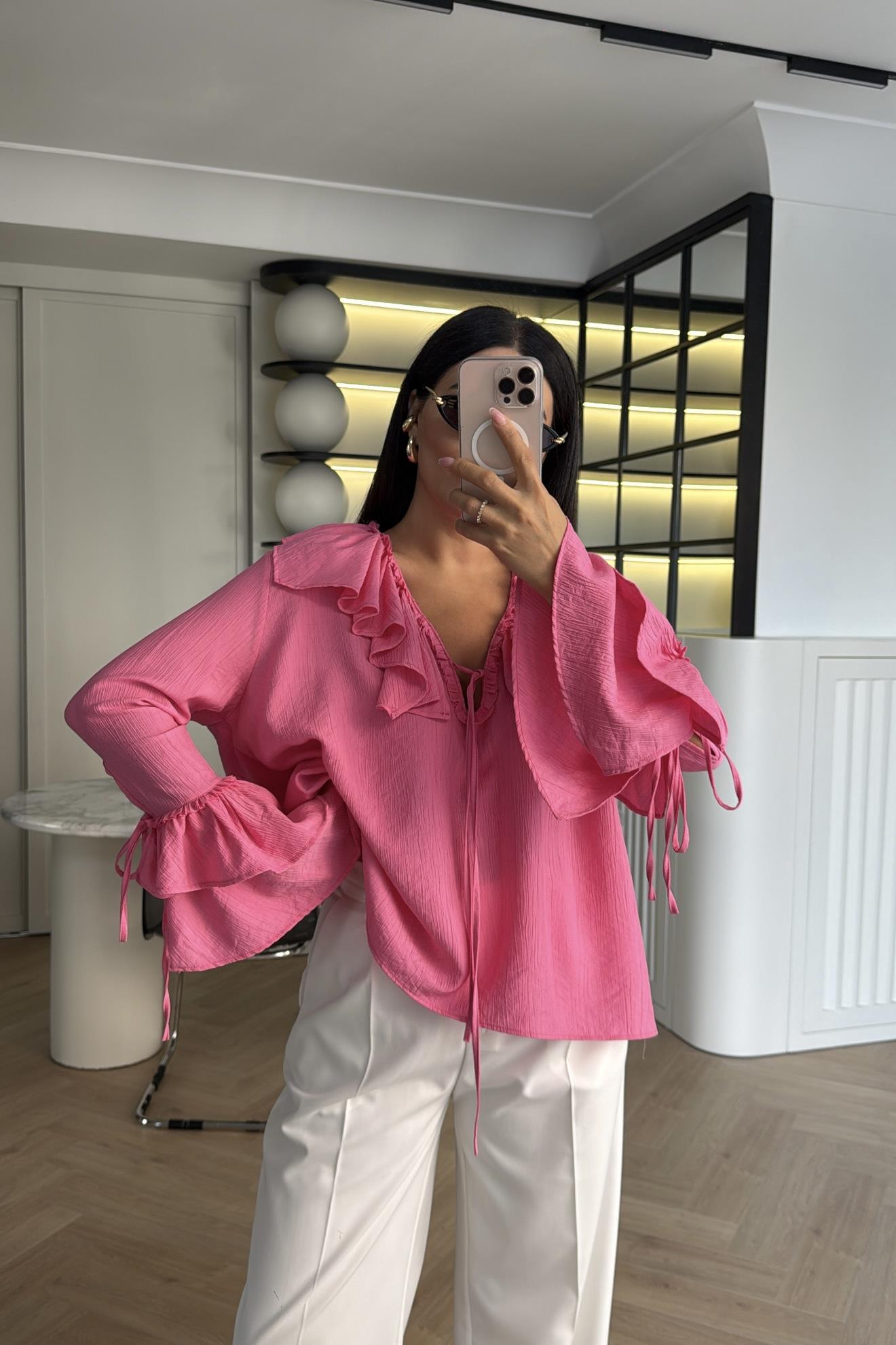 PEMBE FIRFIRLI SALAŞ GÖMLEK