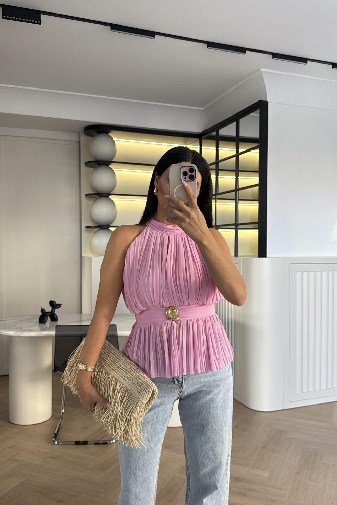 PEMBE GOLD DÜĞMELİ BLUZ 