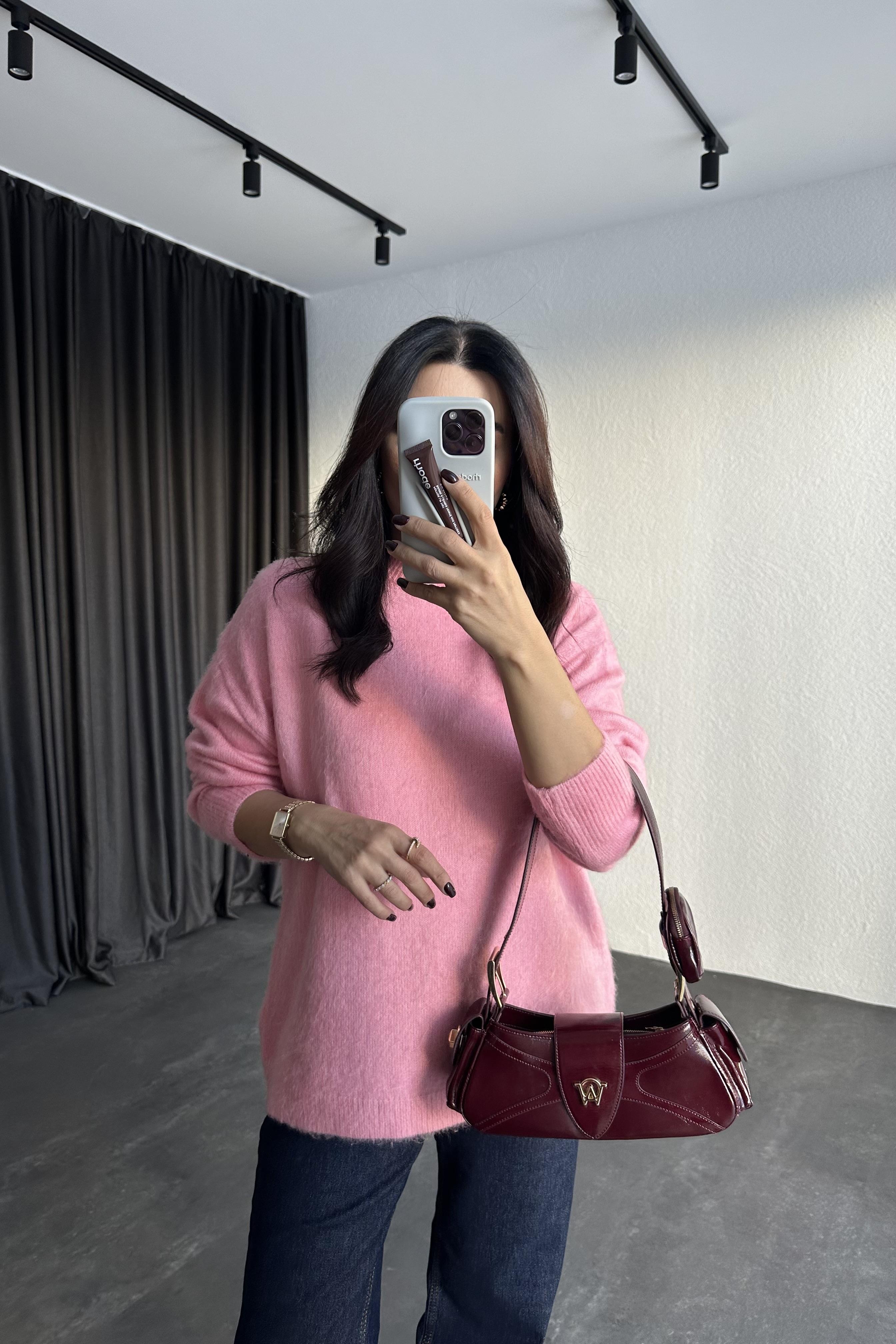 Pembe Marka Model Bisiklet Yaka Şardonlu Triko Kazak 