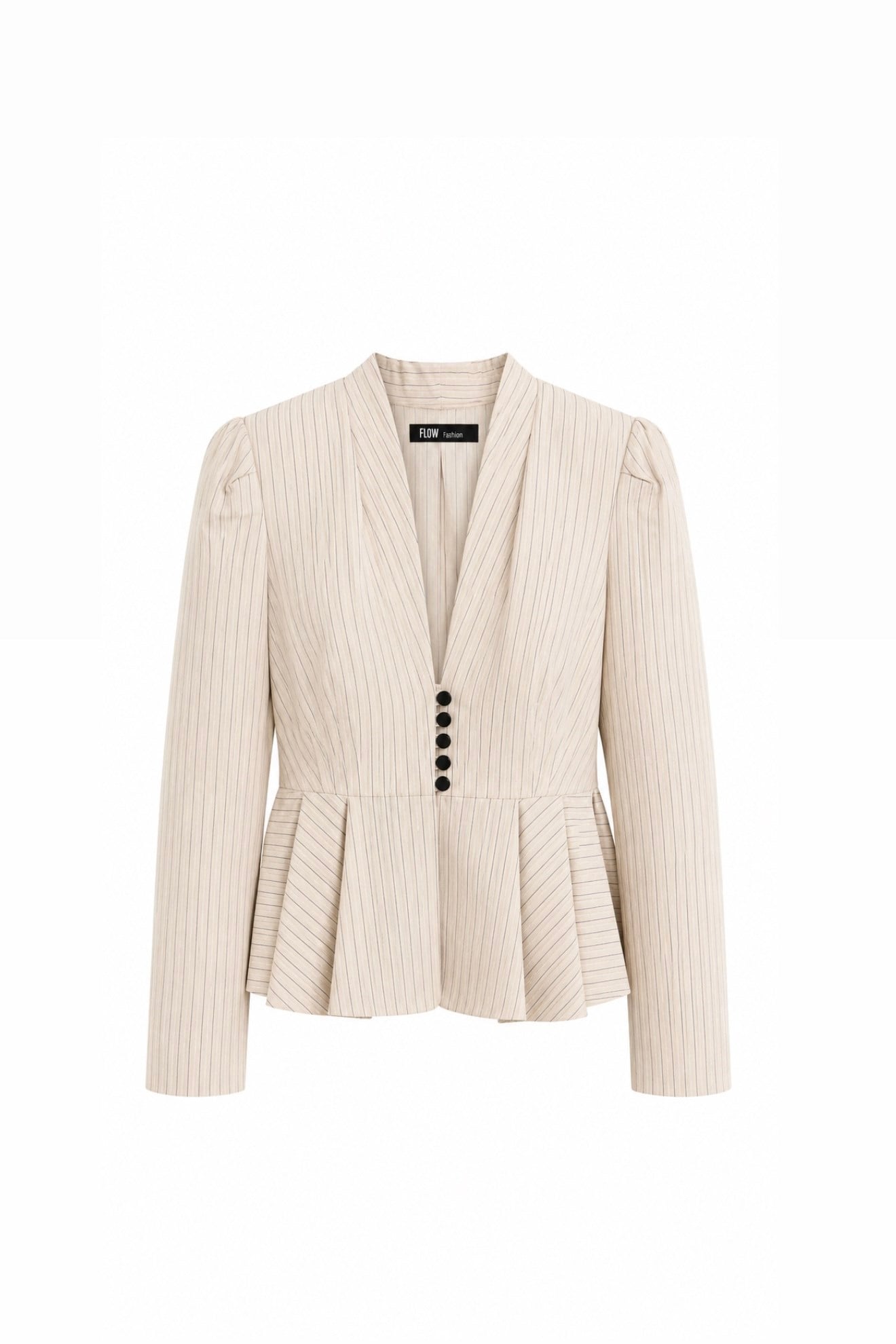 PEPLUM BELDEN OTURTMALI ÇİZGİLİ GÖMLEK EKRU 