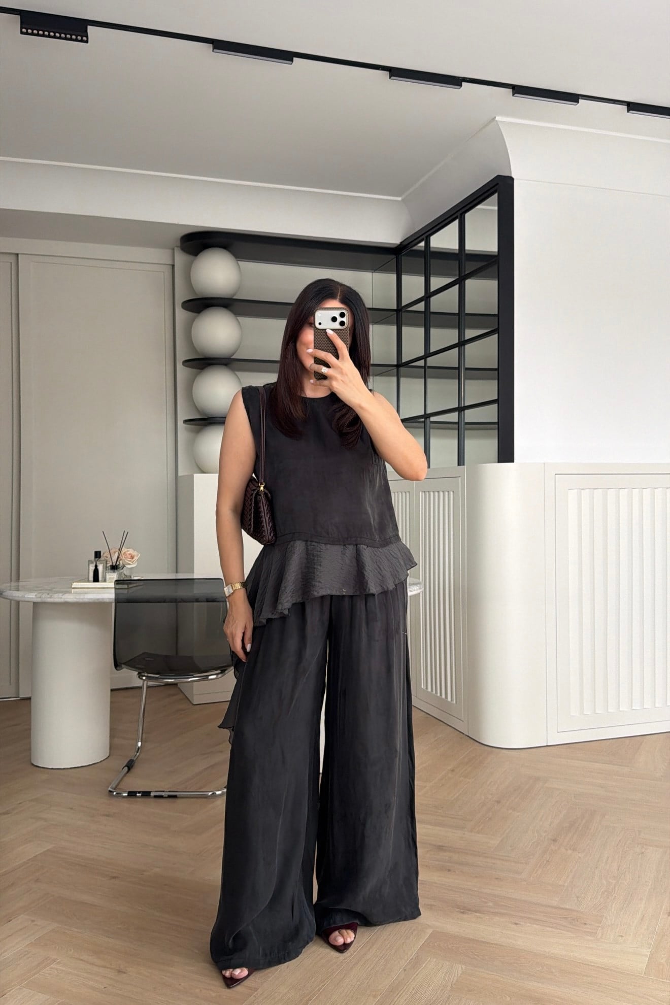 PEPLUM DETAYLI TENCEL TAKIM ANTRASİT 