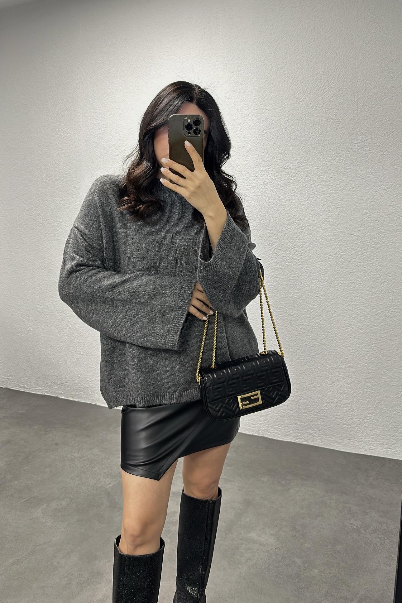 Pinterest Model Rahat Kalıp Triko Gri