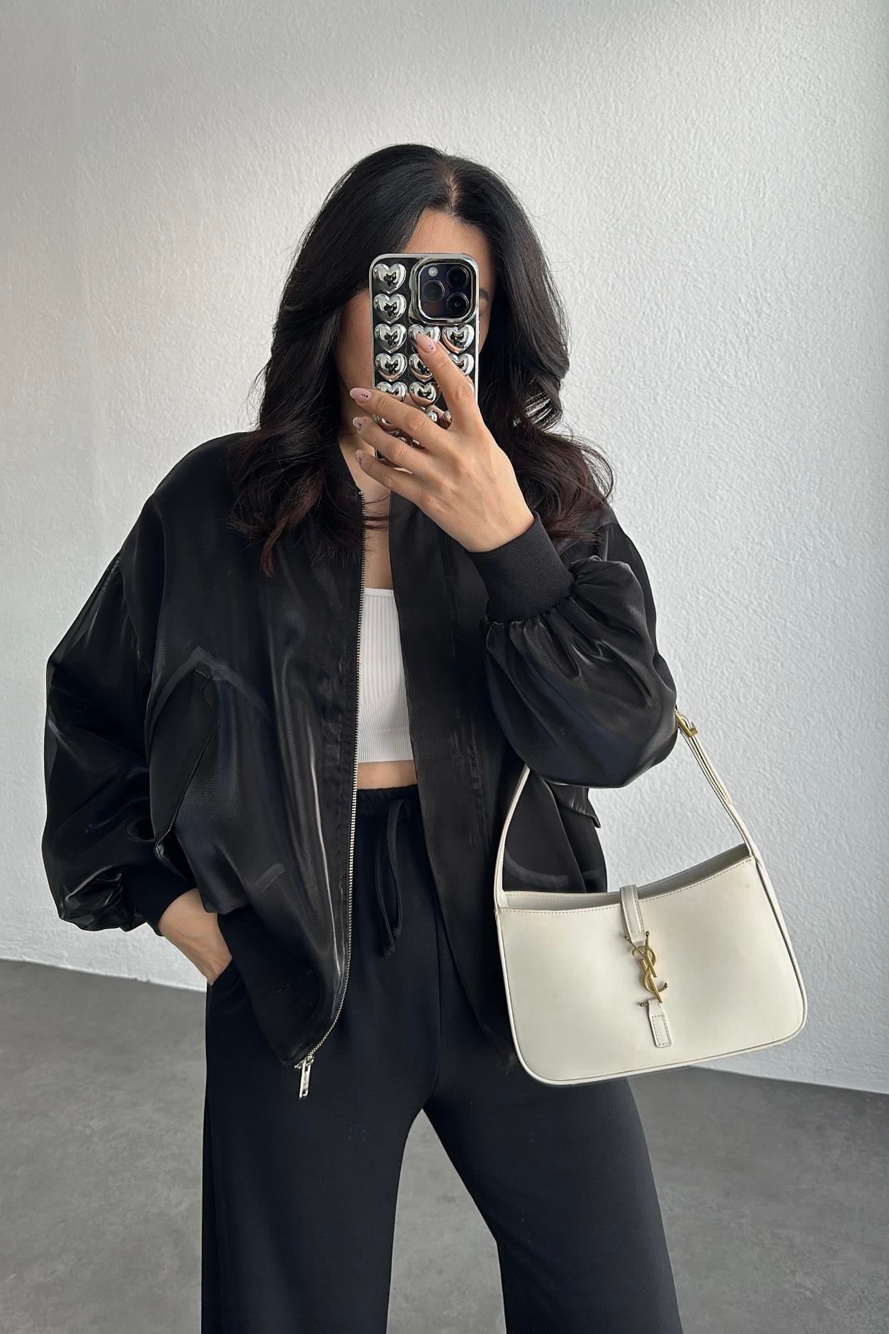 Premium Astarlı Marka Model Tasarım Siyah Bomber Ceket