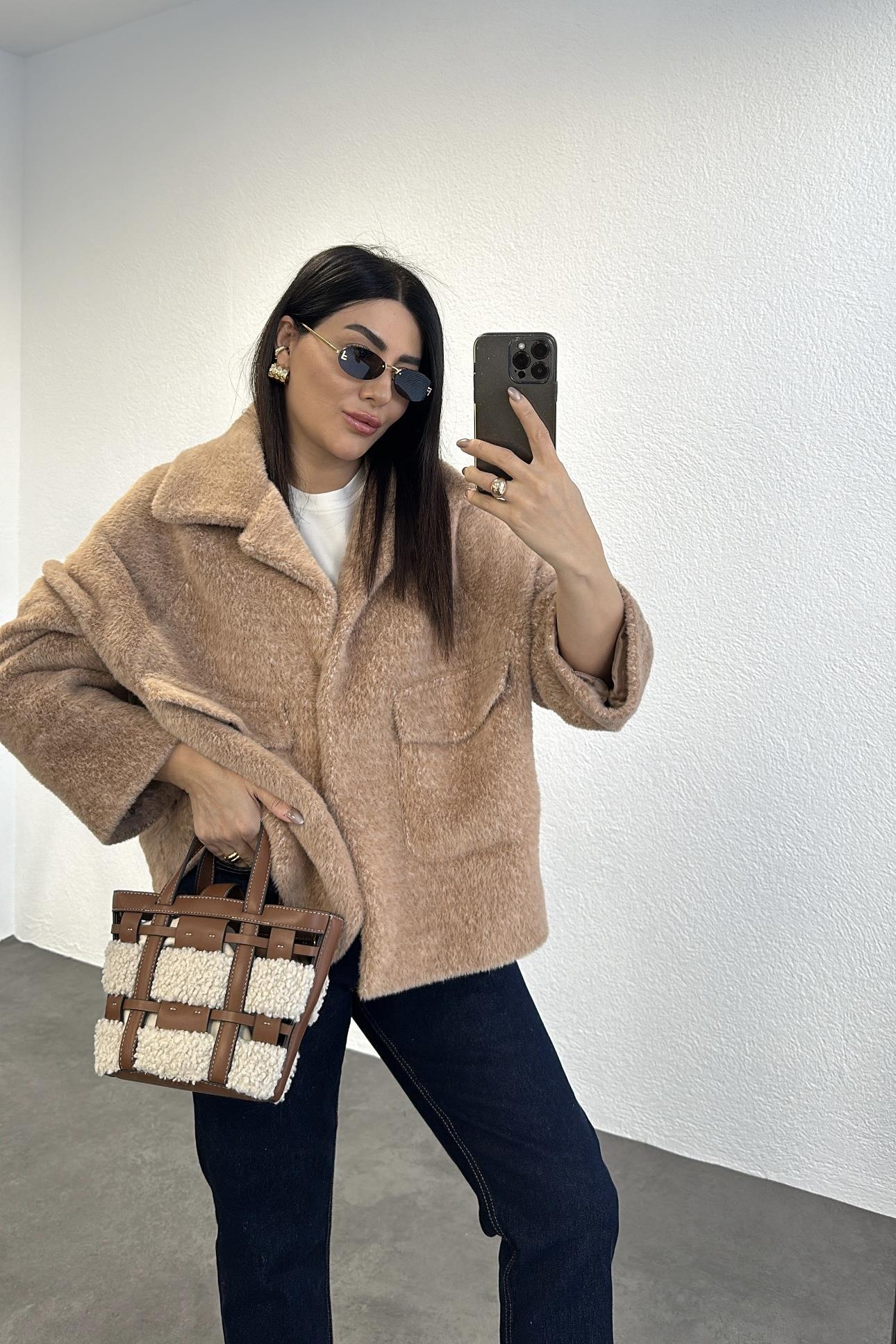 Premium Astarlı Peluş Ceket Bej