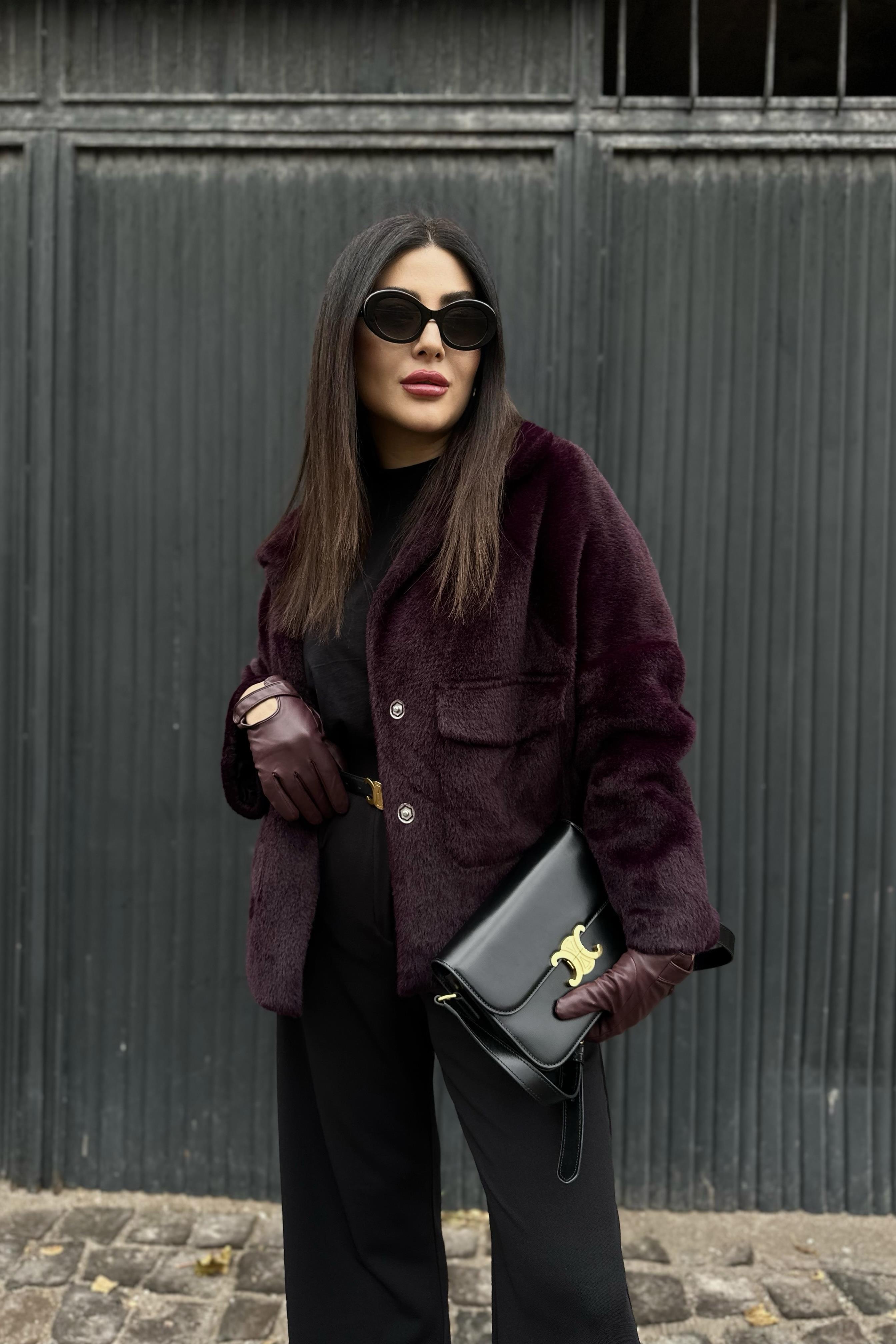 Premium Astarlı Peluş Ceket Mürdüm