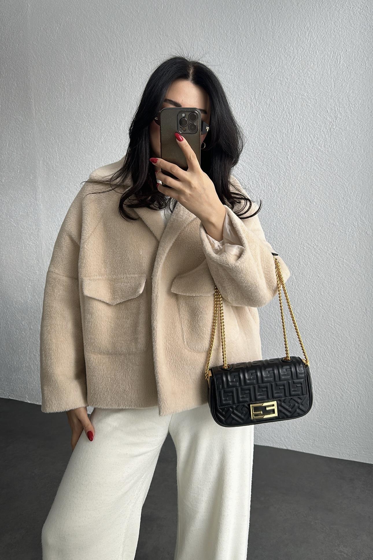 Premium Astarlı Peluş Ceket Vizon