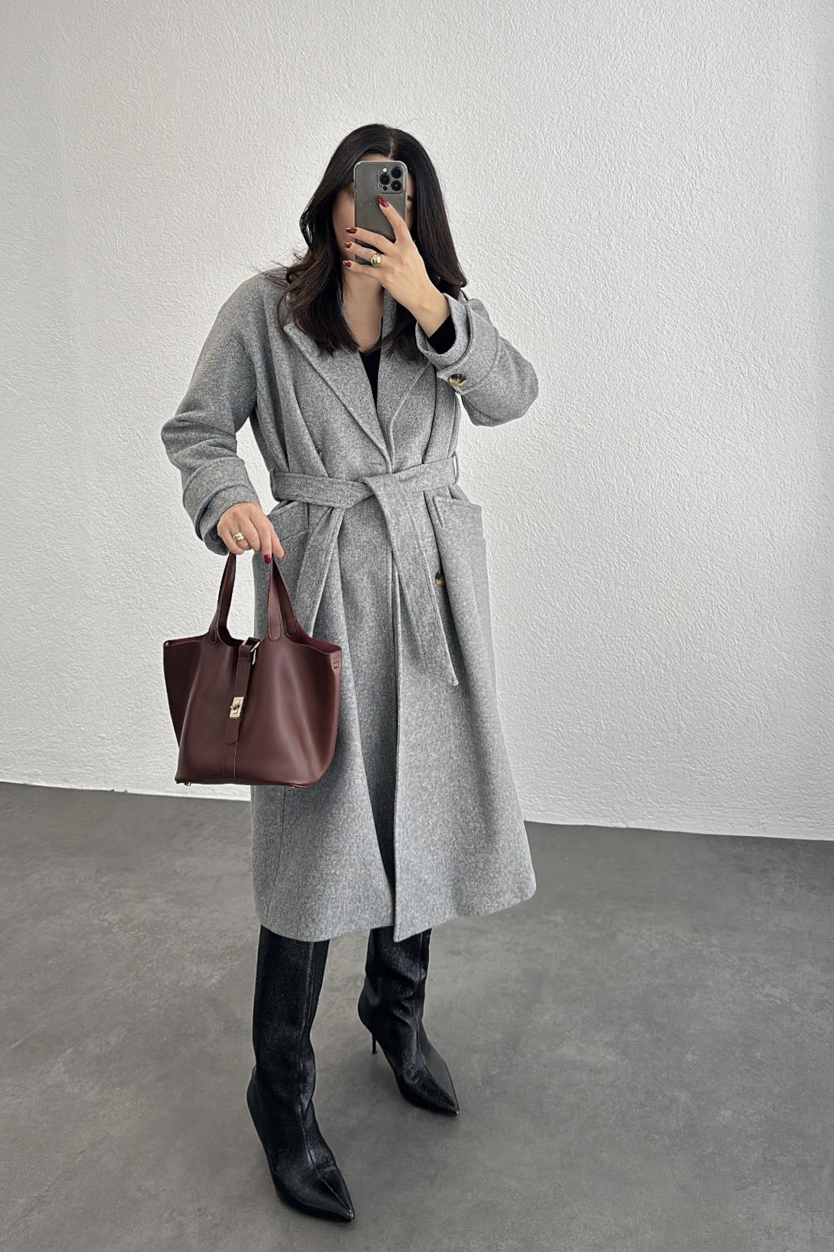 Premium Kaşe Kaban Antrasit Gri