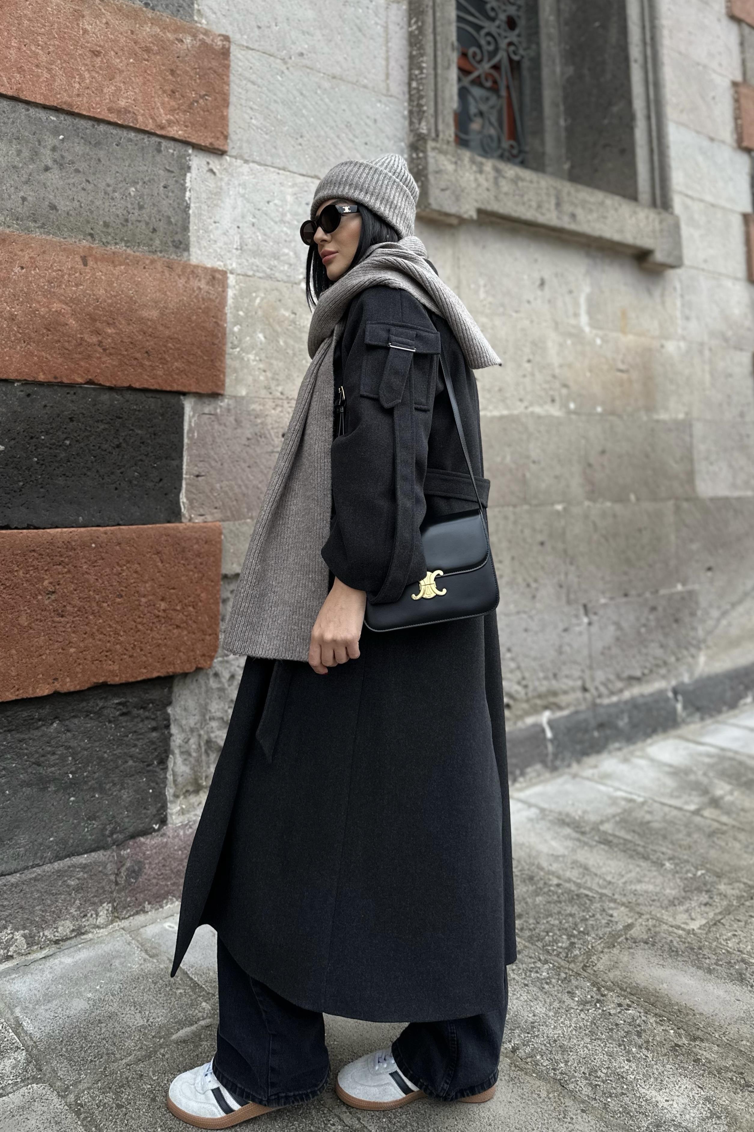 Premium Kol Detay Kaşe Kaban Antrasit