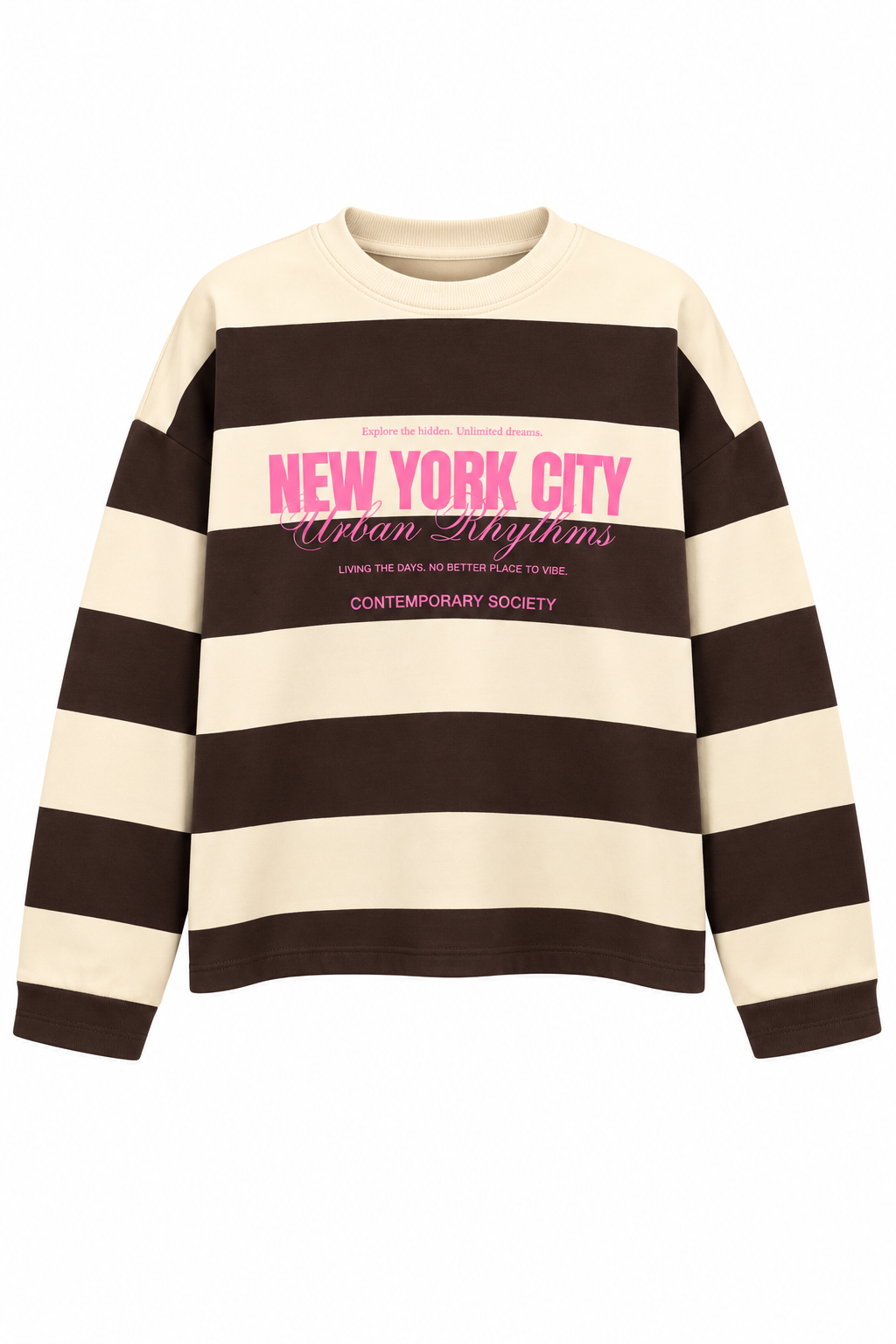 Premium Seri Baskılı Çizgili Sweatshirt Kahve 