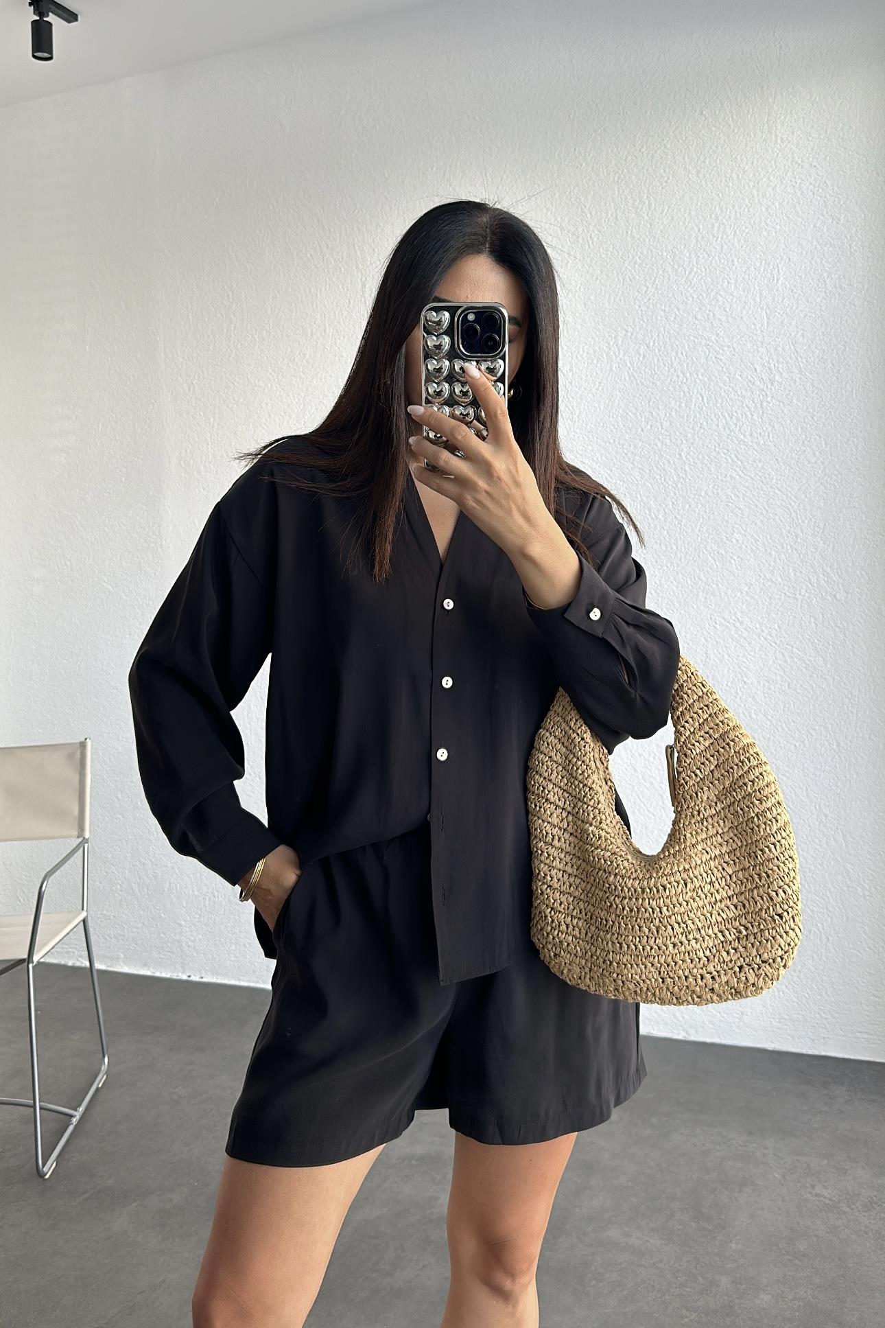 Premium Seri Tensel Şortlu Takım Siyah