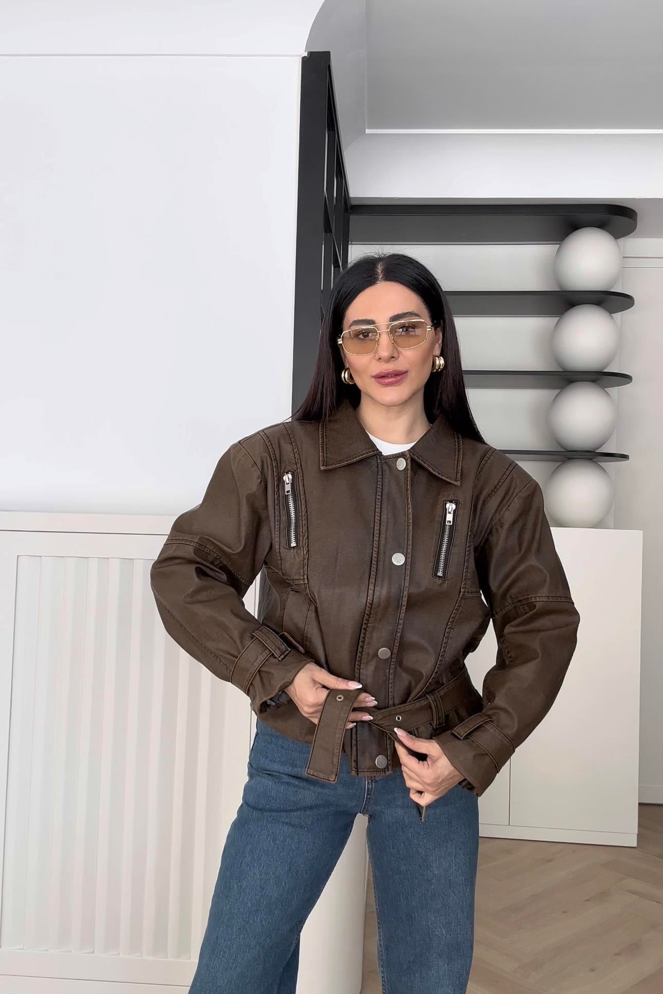Premium Vatkalı Eskitme Kahve Deri Ceket