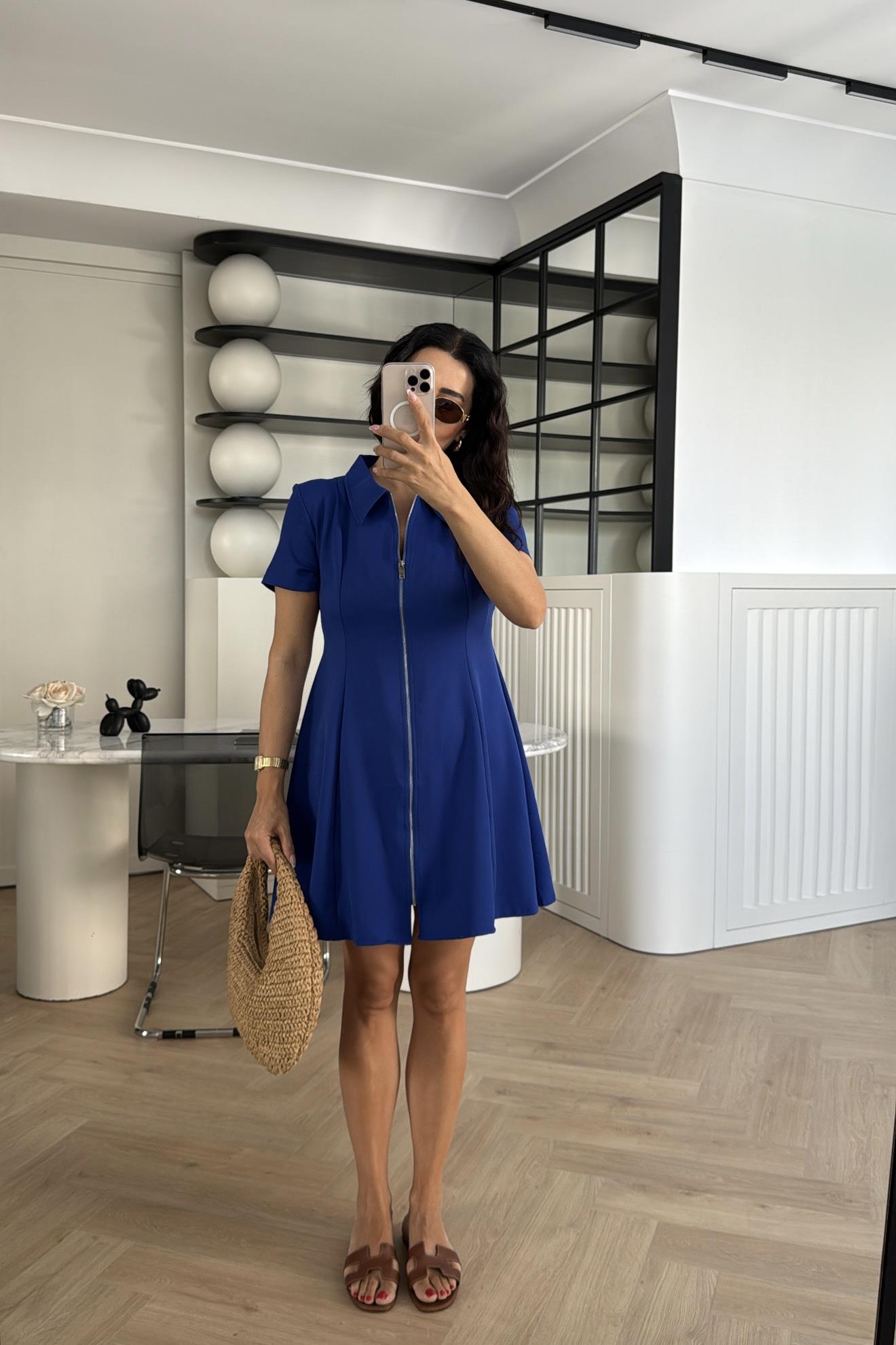 SAKS ÖNDEN FERMUARLI KREP KUMAŞ ELBİSE