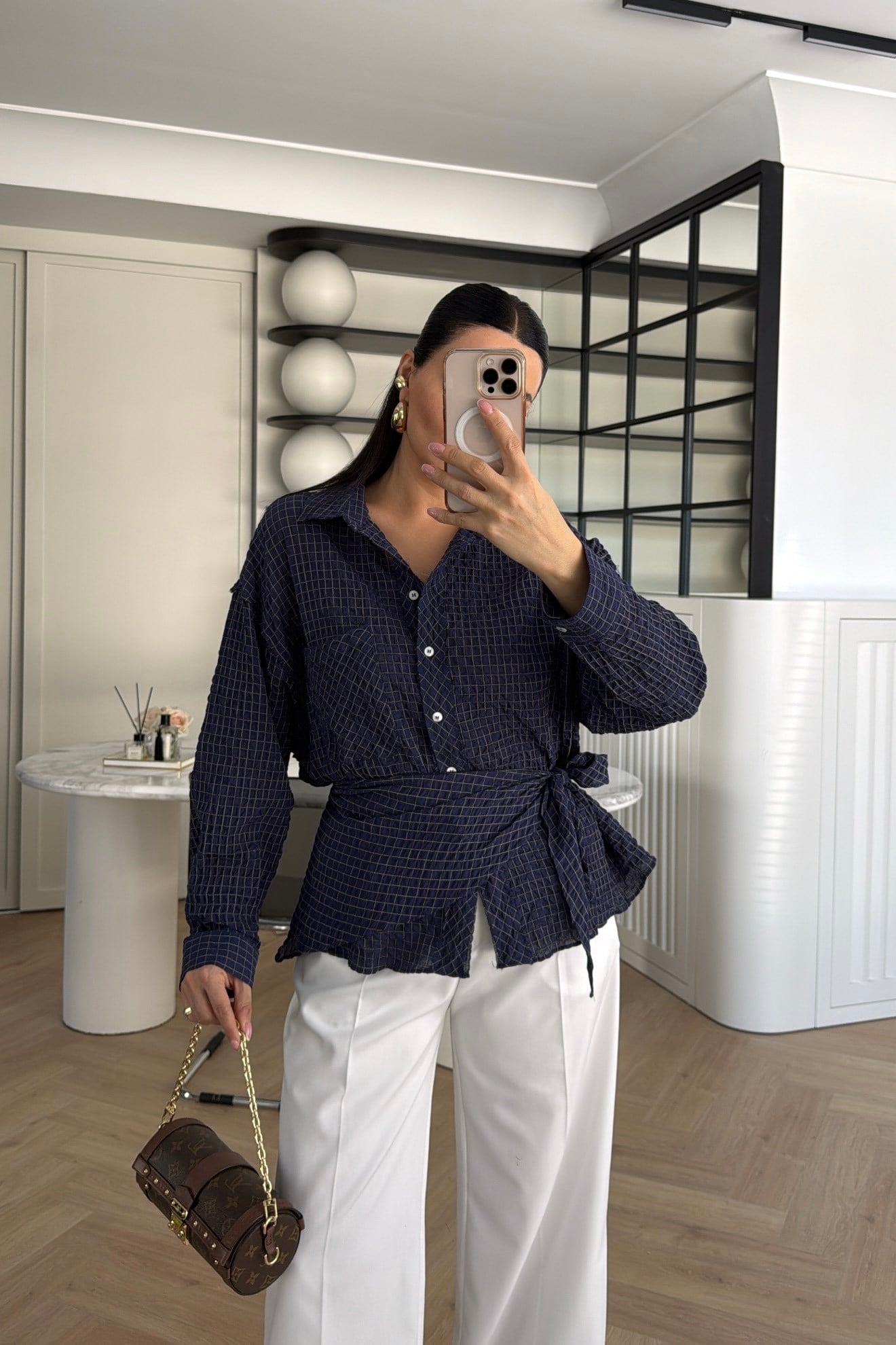 ŞALLI KARELİ GÖMLEK LACİVERT