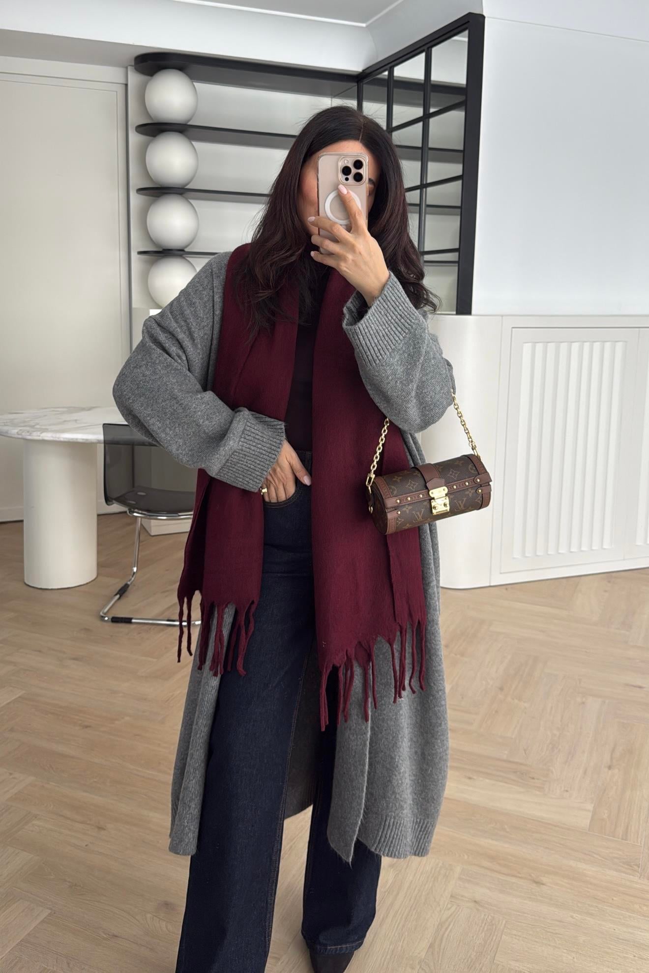 ŞARDONLU PÜSKÜLLÜ UZUN ATKI BORDO 