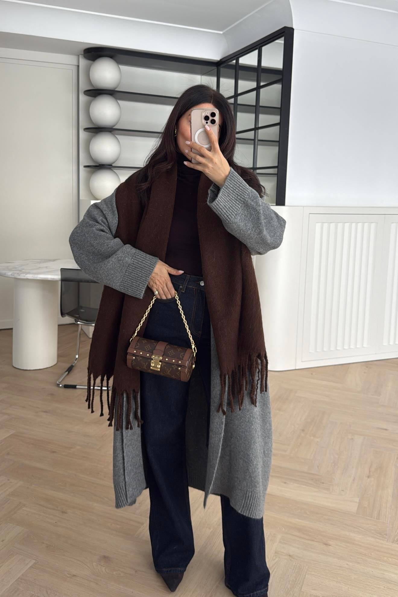 ŞARDONLU PÜSKÜLLÜ UZUN ATKI KAHVE 