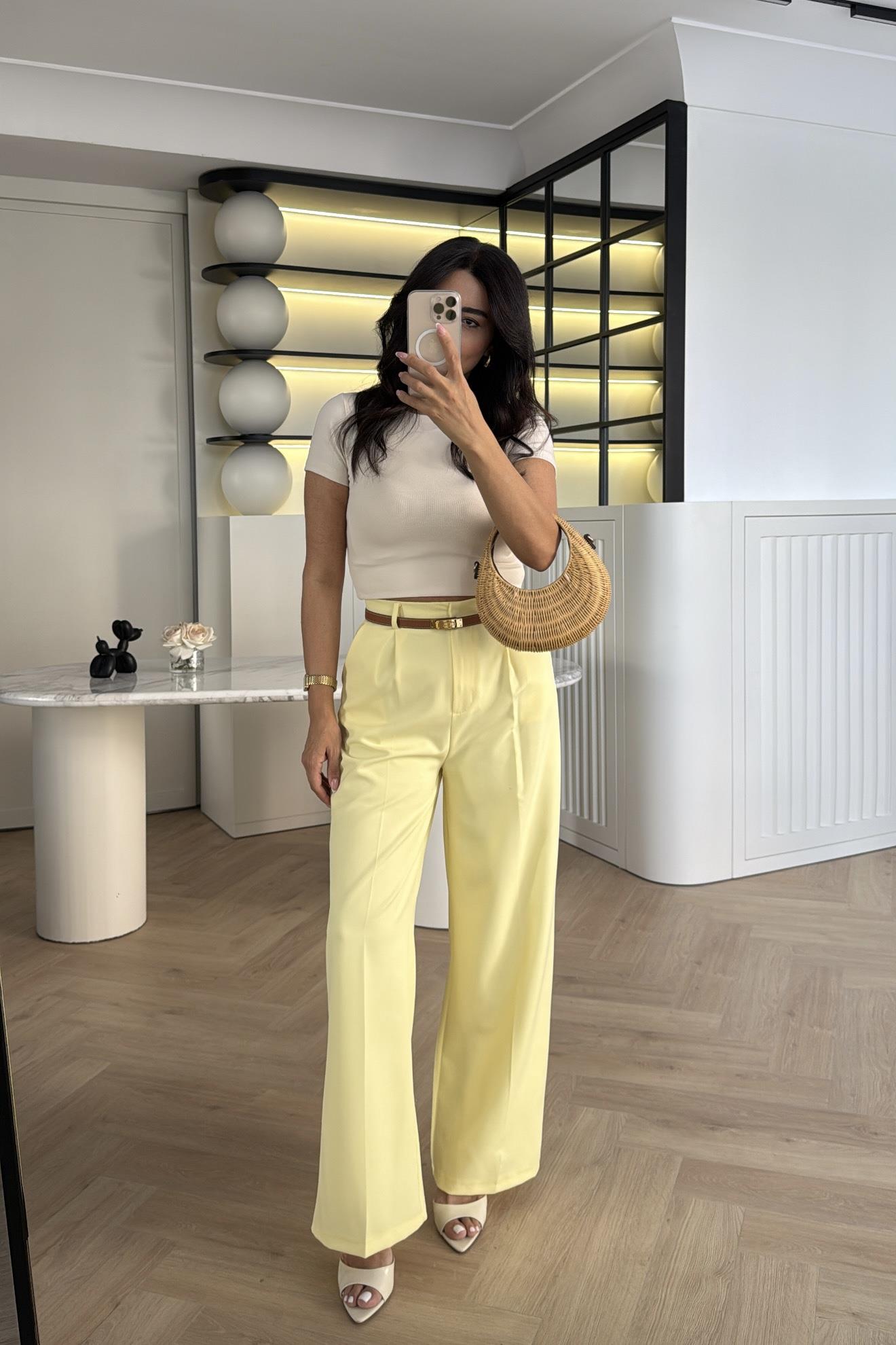 SARI ÖZEL ÜRETİM DOUBLE KUMAŞ PALAZZO PANTOLON