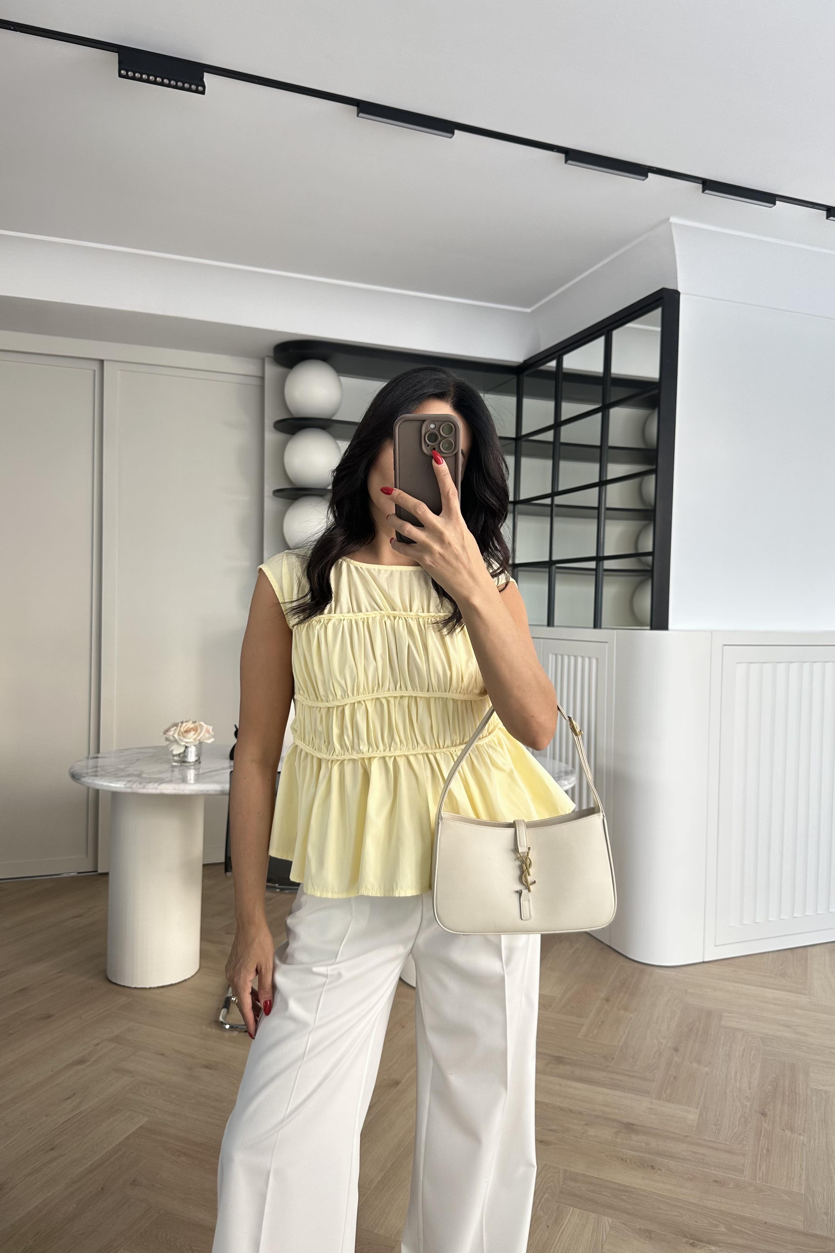 Sarı Poplin Kumaş Büzgülü Bluz