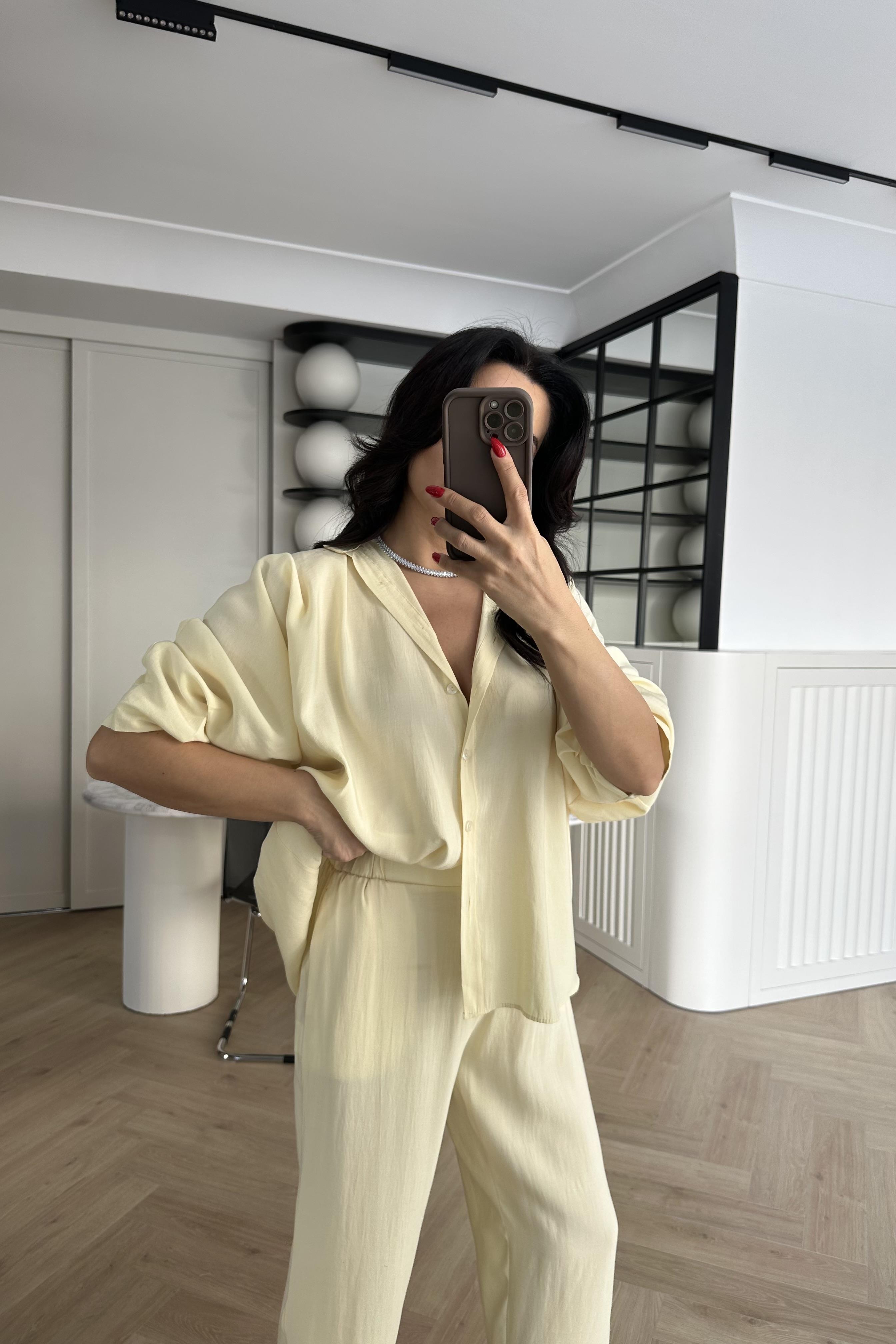 Sarı Tensel Kumaş Massi Gömlek Pantolon Takım