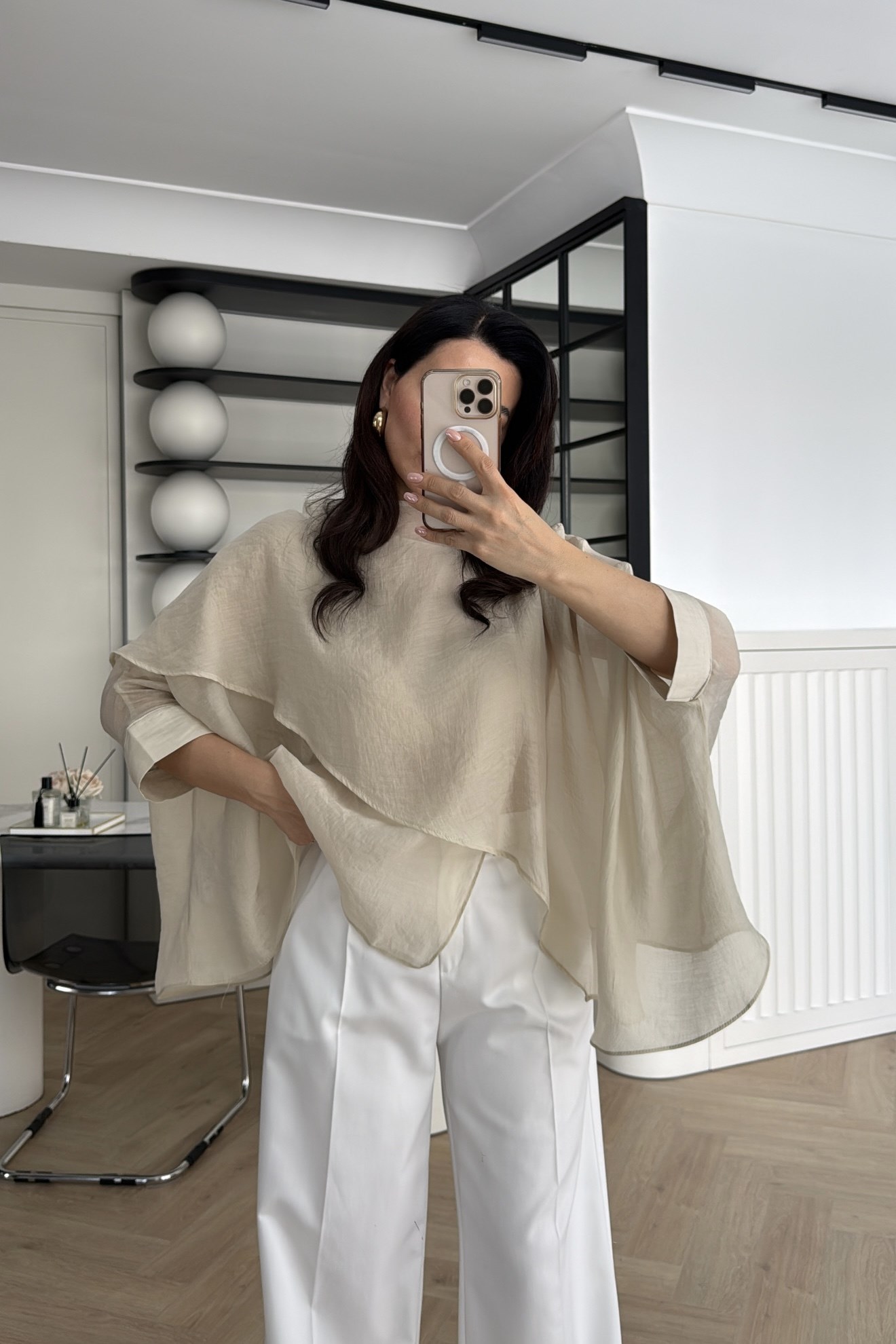 ŞİFON PELERİN BLUZ EKRU