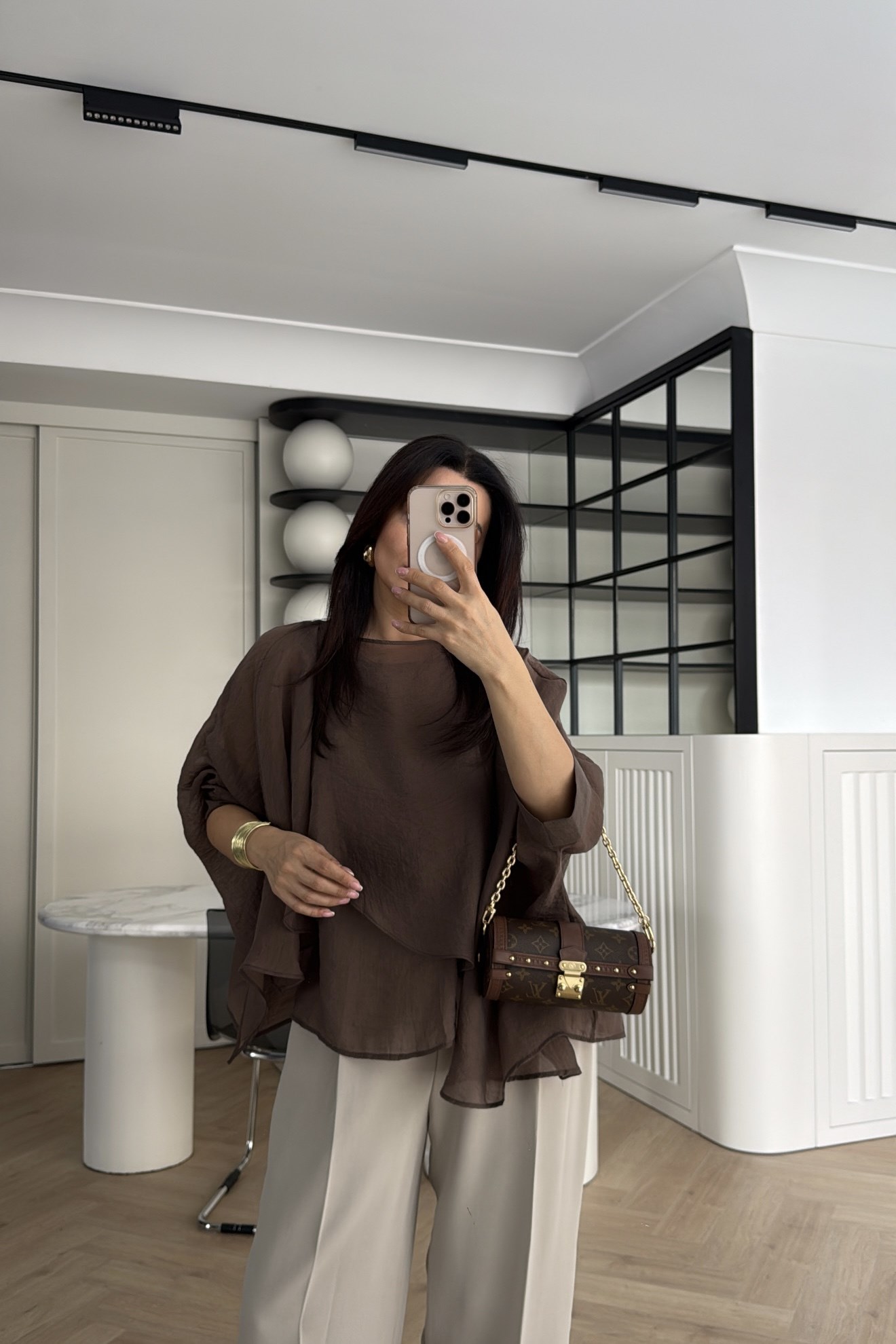 ŞİFON PELERİN BLUZ KAHVE  